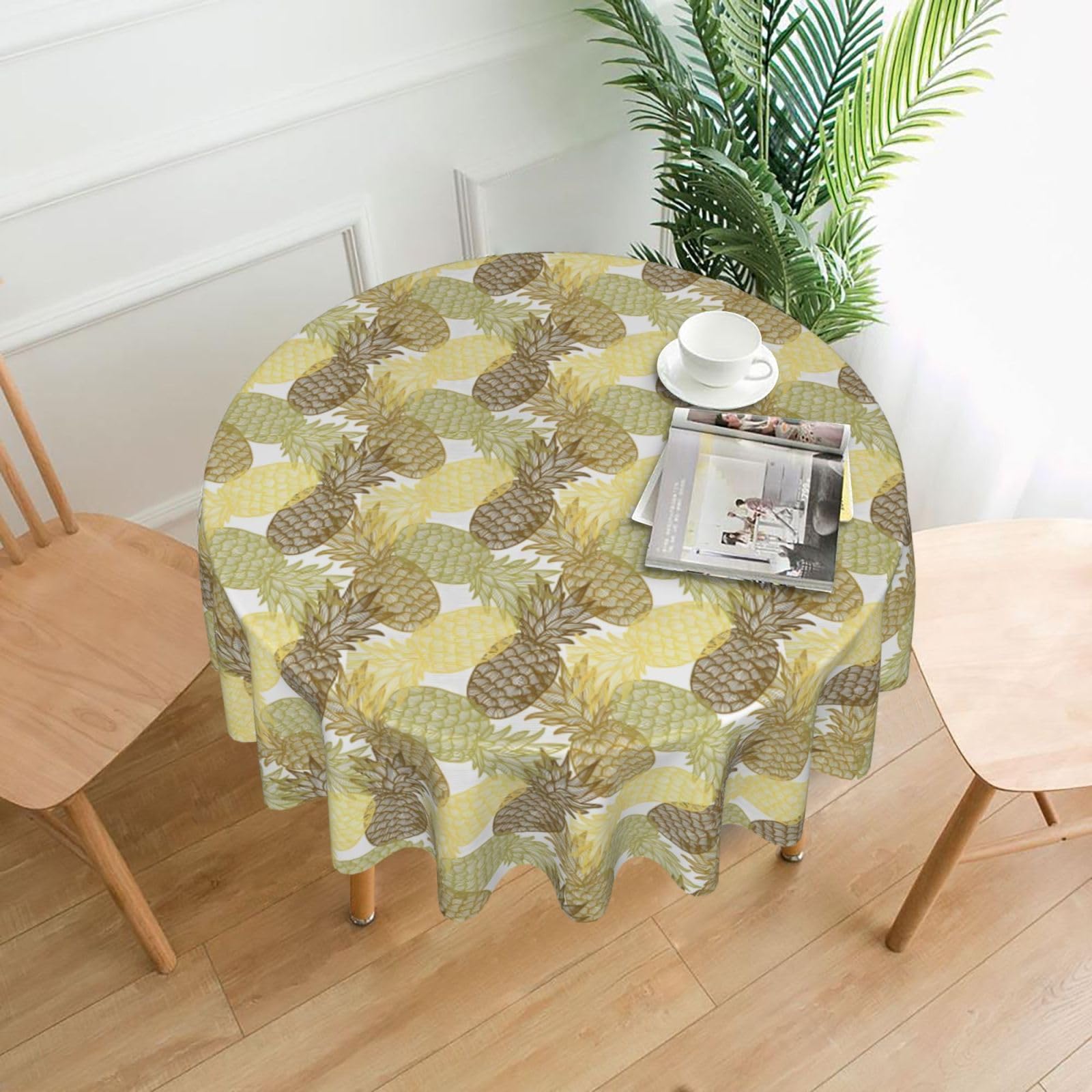 YYHWHJDE Exotic Tropical Pineapples Prints Round Decorative Tablecloth 60in - High-Grade Polyester Throw for Elegant Dining & Festive Gatherings