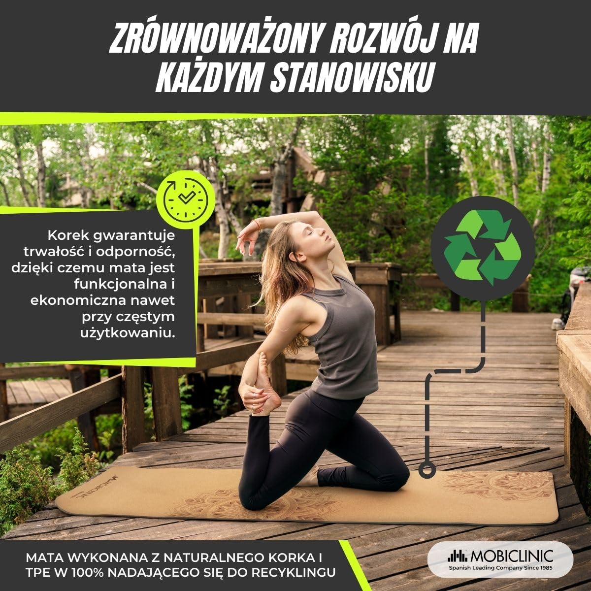 Mobiclinic®, Mata do jogi z naturalnego korka, Antypoślizgowa, Torba transportowa, Antybakteryjna, Grubość 4 mm, Tpe w 100% recyklingu, 183x61cm, Wzór mandali, Ey-02, Joga, Pilates, Fitness