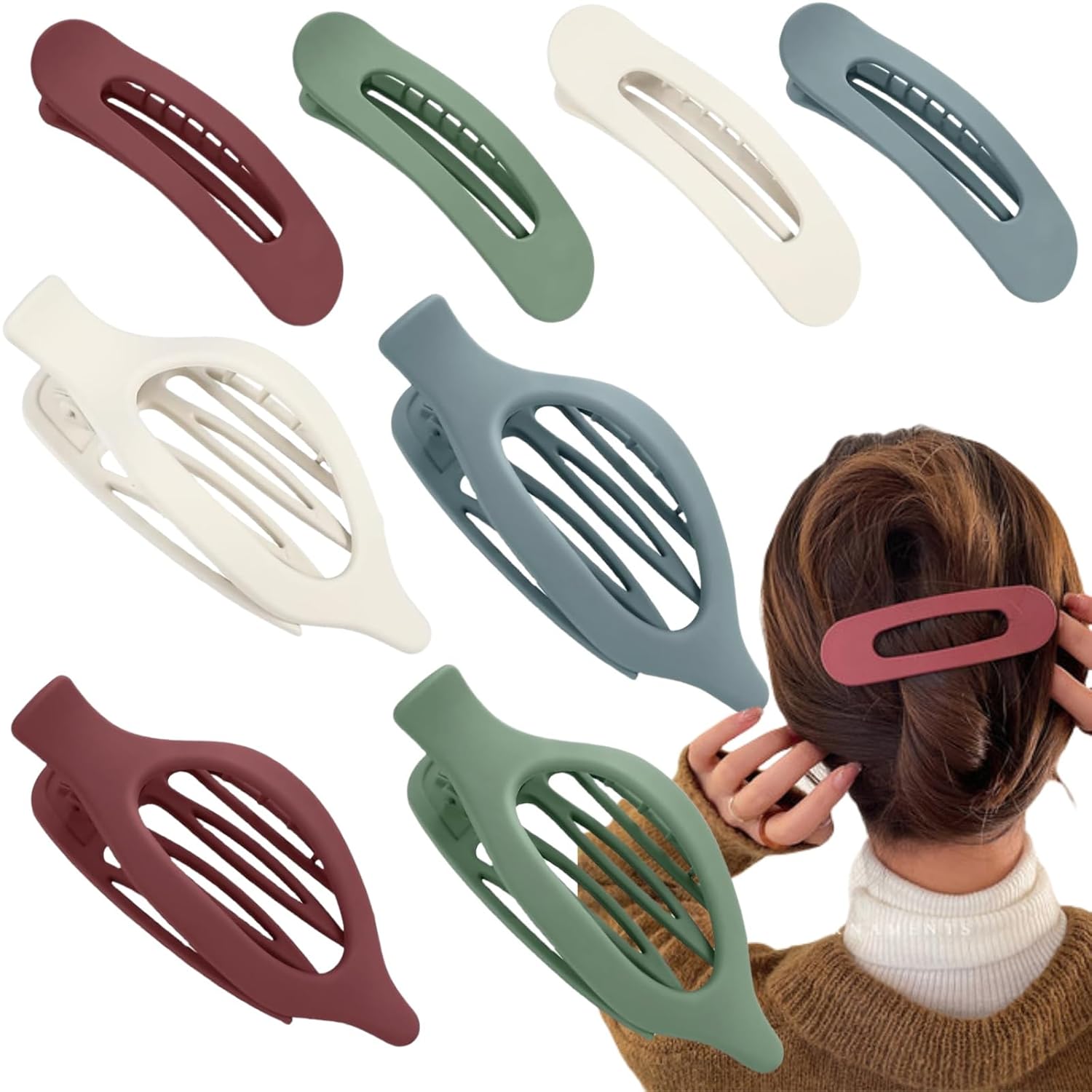 8 PCS Flat Hair Clips, 2 Styles Hair Claws Strong Hold French Claw Clips for Women Girls Thin Hair No Slip Grip Hair Claw Clips