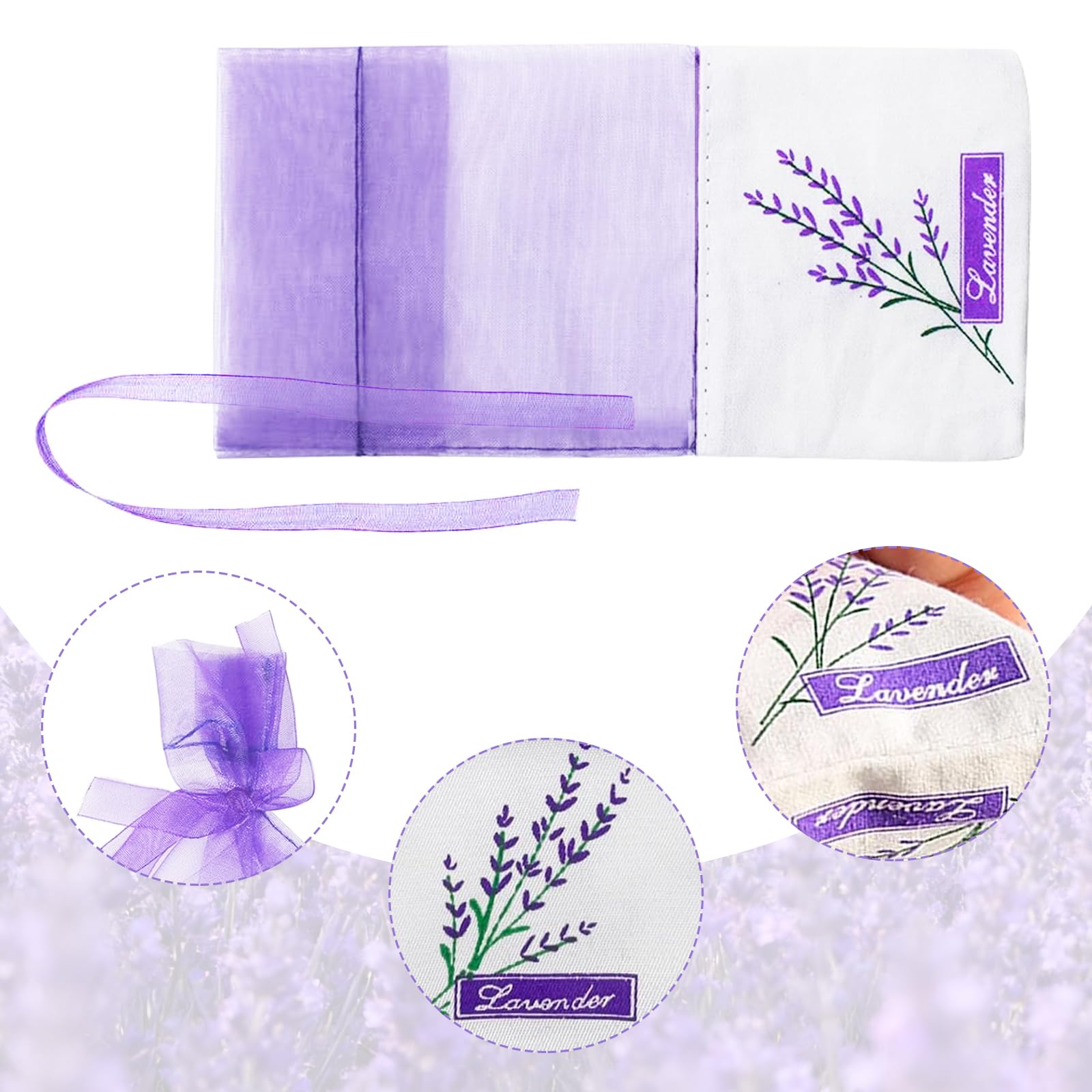 40 Pcs Sachet Vide pour Lavande Sacs De Sachet De Motif De Lavande Vide avec 40 Cordon De Serrage pour Ranger des Plantes Herbacées Et De Petits Objets(Violet Pâle)