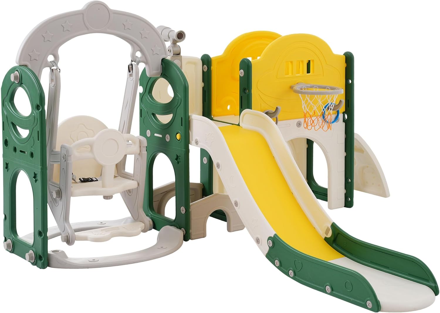 Toddler Slide and Swing Set 8 in 1, Kids Playground Climber Slide Playset with Basketball Hoop Freestanding Combination for Babies Indoor & Outdoor (Yellow)