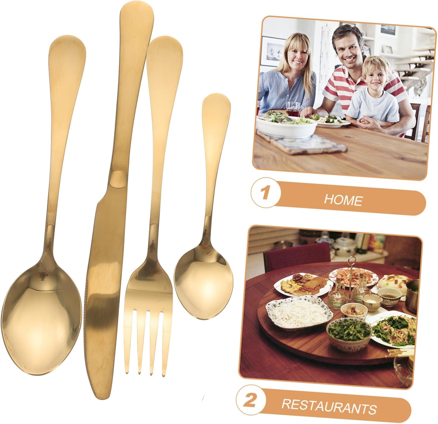 Metal Flatware Gold Stainless Steel Cutlery Kit with Steak Knives Forks Spoons for Home Kitchen Dining and Party Use