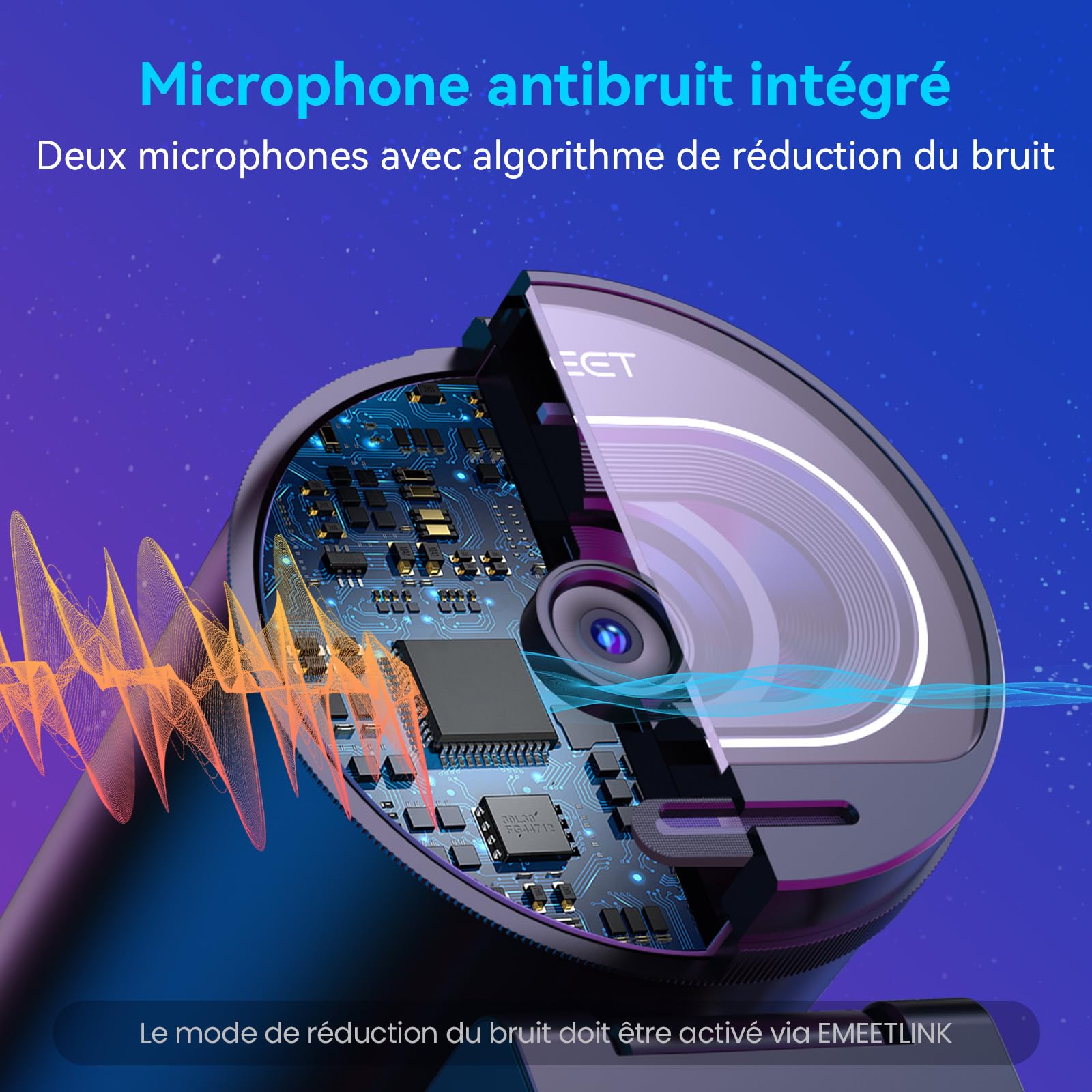 eMeet Webcam 4K S600, Webcam 1080P pour PC avec Microphone, Autofocus PDAF, Correction de la lumière, Champ de Vision 73°, Cache de confidentialité, Plug&Play, Camera pc avec Microphone pour Zoom