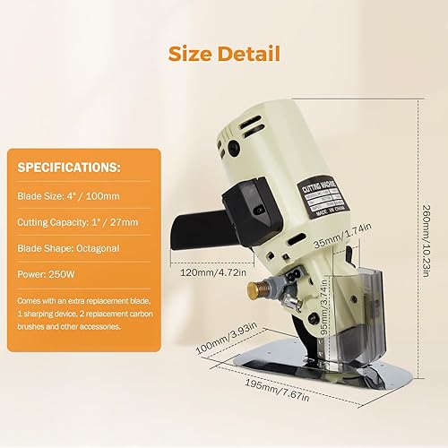 Miniatura 9 de BEAMNOVA Cortador de tela eléctrico Cortadora de tela Rodillo con hoja giratoria adicional de 4 pulgadas Máquina de corte de tela de mano para ropa