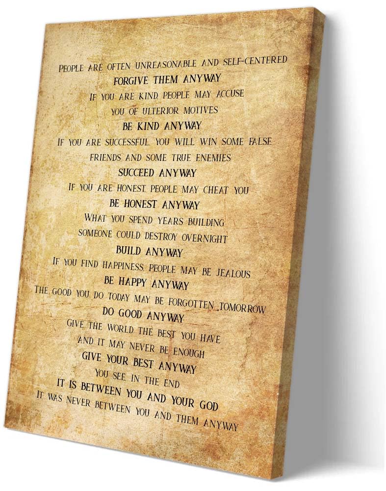 Axglnumber Do It Anyway Mother Theresa Wall Art Poem Wall Decor Quotes Poster Pictures Home Office Framed Canvas Prints for Living Room 12x18 inches