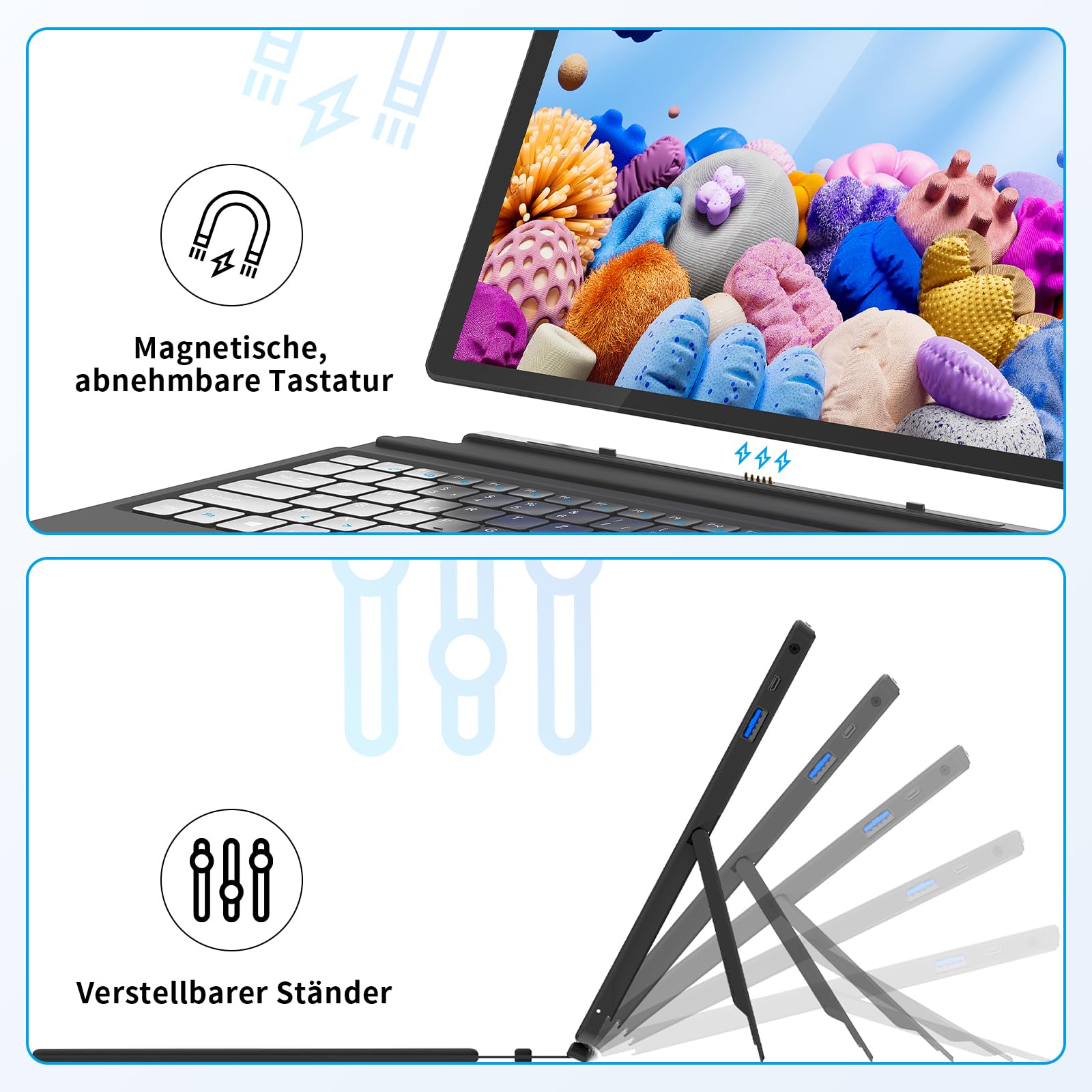 AWOW 10.1'' Tablet PC W-11 mit Gen12 N100, 12 GB LPDDR5, 256 GB UFS, Touchscreen und Abnehmbarer Deutscher QWERTZ-Tastatur - 2-in-1 Mini Laptop(Kein Stift)