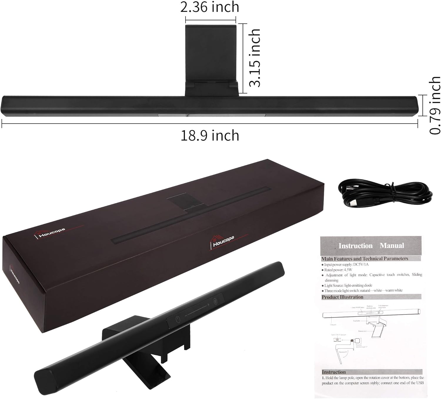 Computer Monitor Light Bar, Screen Light Bar e-Reading LED Task Lamp, Gaming Lights, Touch Stepless Dimming, 3 Color Temperature,USB Powered Monitor Lamps for Desk/Office/Home