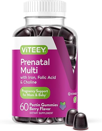 Miniatura 7 de Viteey Gomitas prenatales con hierro, ácido fólico y colina, multivitamínico prenatal con hierro, colina y ácido fólico, vegetariano, sin gluten,