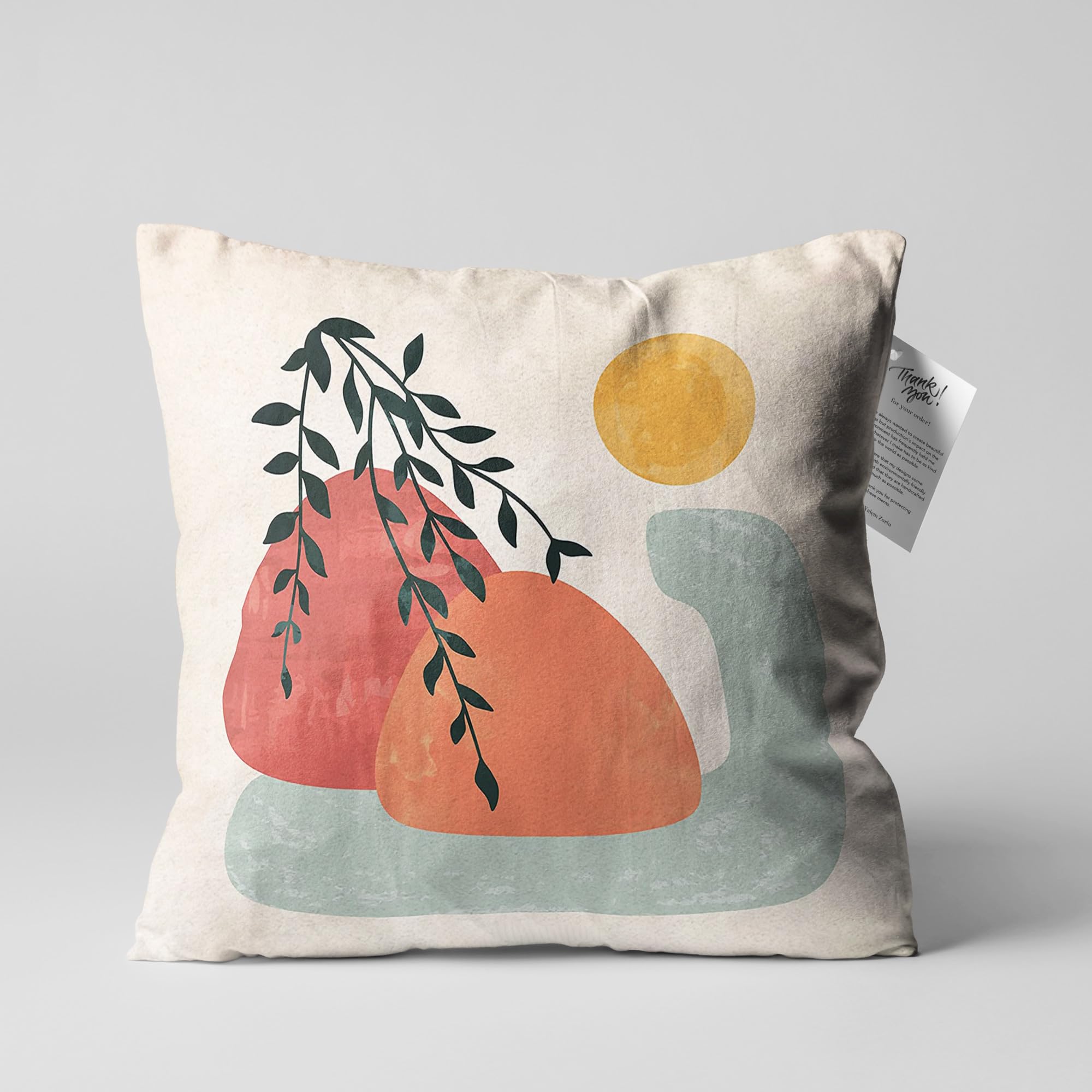 OyzShop Abstract Art Cushion Cover with Sun & Leaves Themed, Double Sided Printing Pillow Cover on the Soft Velvet Fabric with Multi Sizes, OEKO-TEX 43x43cm (17x17 Inches)