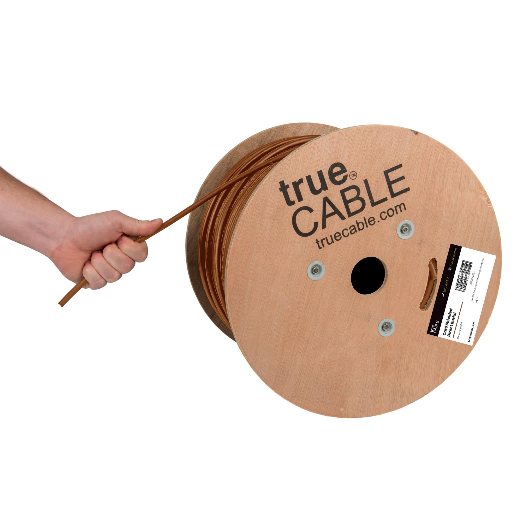 TRUE CABLE Cat6 Direct Burial Outdoor Bulk Ethernet Cable, Shielded F/UTP, 1000ft, Brown, 23AWG Solid Bare Copper, Heavy Duty Outdoor, OSP Jacket, Waterproof, UV, 550MHz, PoE++ 100W (4PPoE)