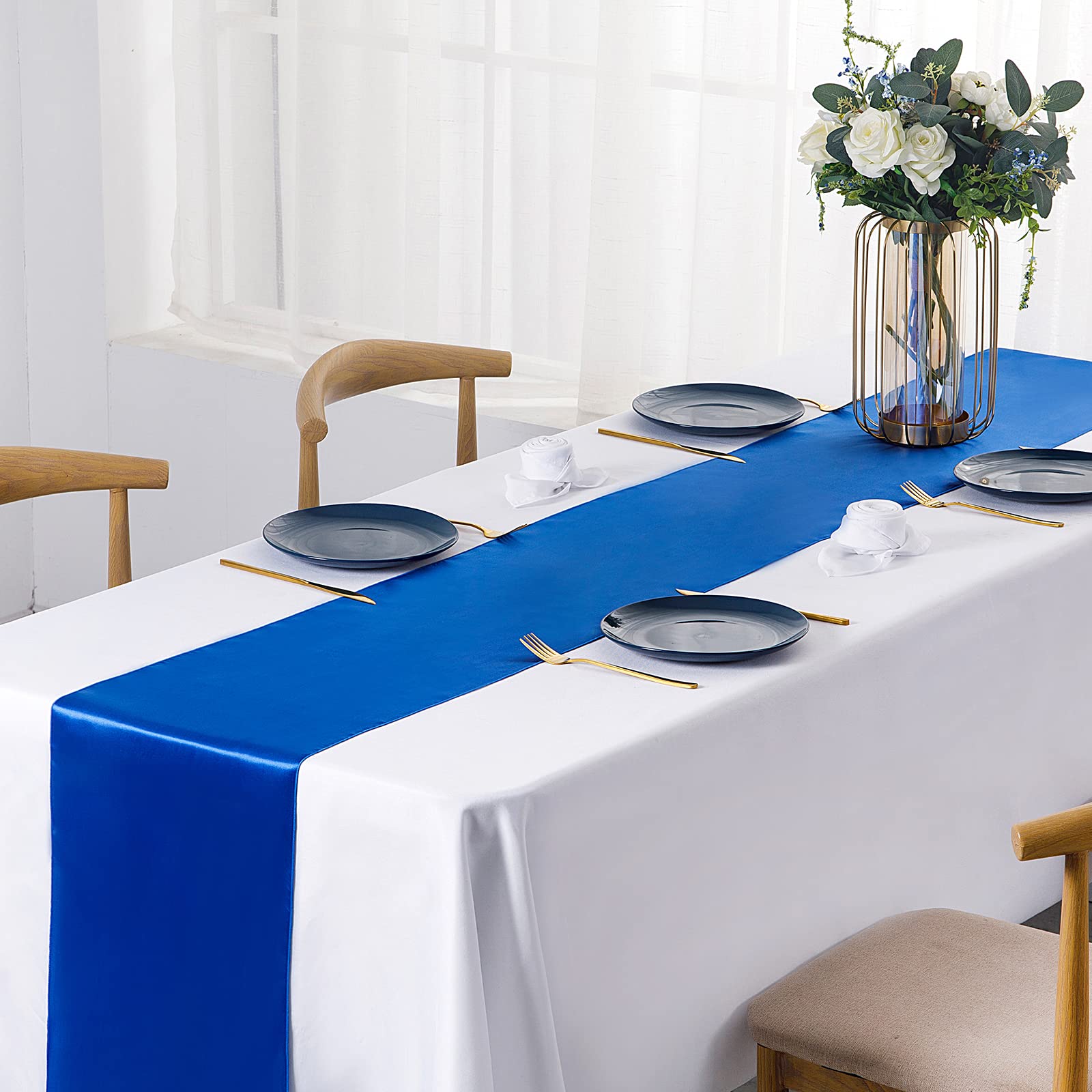Runner Da Tavola In Raso Blu Reale 30x275 Cm | Centrotavola Per Matrimonio, Festa E Banchetto | Lungo E Lucente