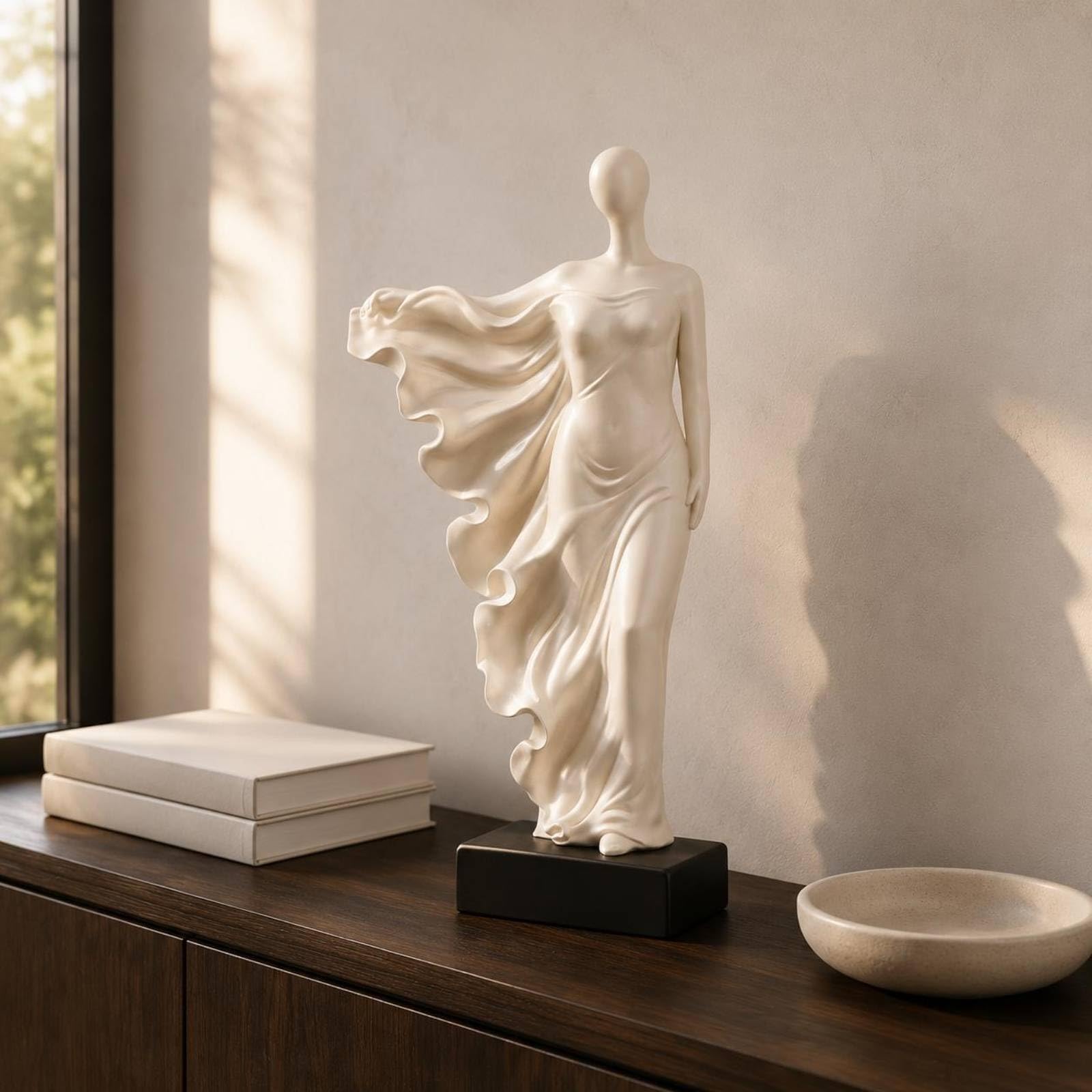 Gralara Scultura Scultura Donna Figurina Decorazione Statua da Tavolo in Resina con Silhouette Minimale E Tocco Contemporaneo Adatta per Soggiorno Mensole Consolle Studio, Beige