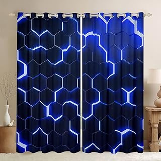 Erosebridal Honeycomb Curtains Drapes Neon Light Geometric Window Curtains 42