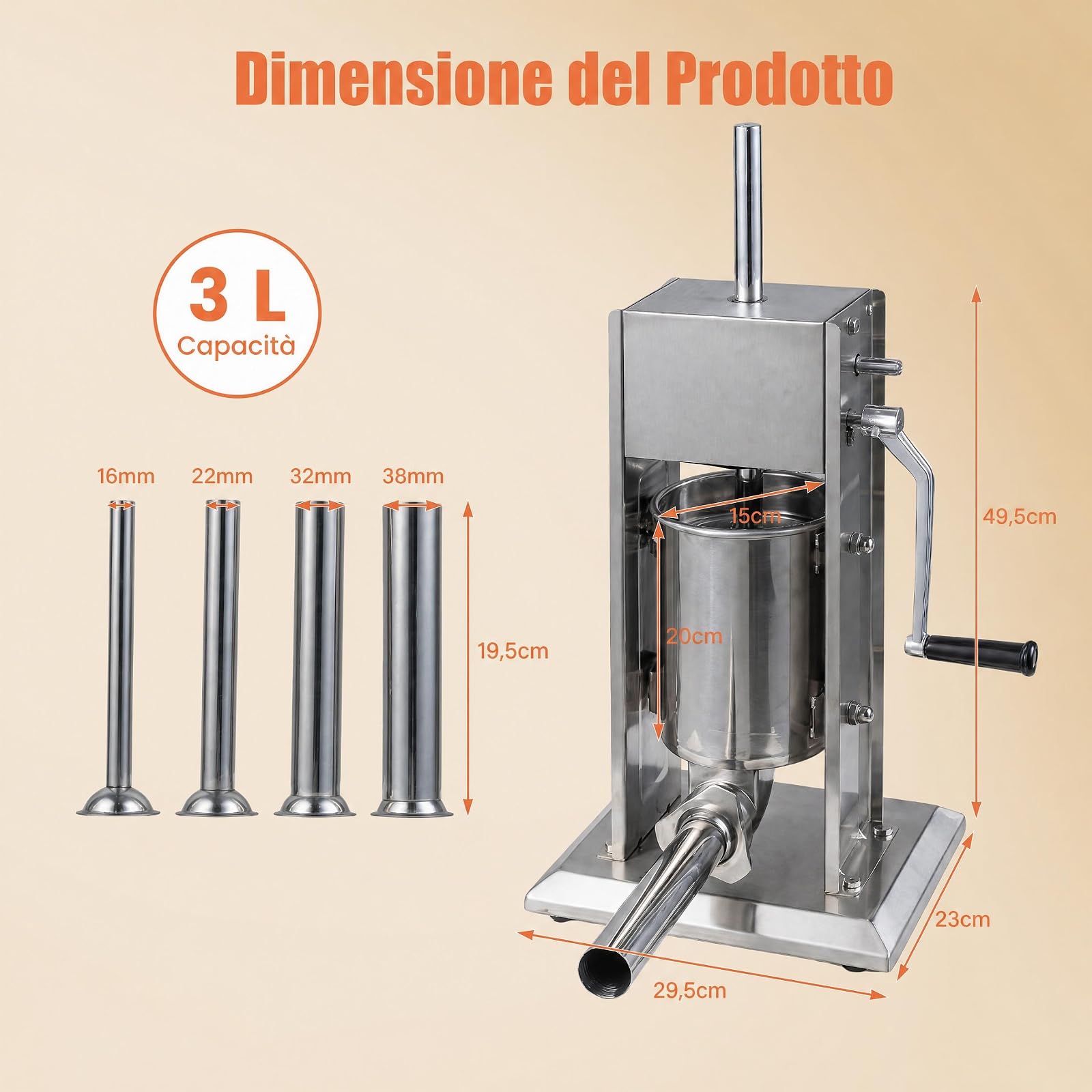 COSTWAY Insaccatrice per Salsiccia Manuale con 4 Tubi di Riempimento, 3 L