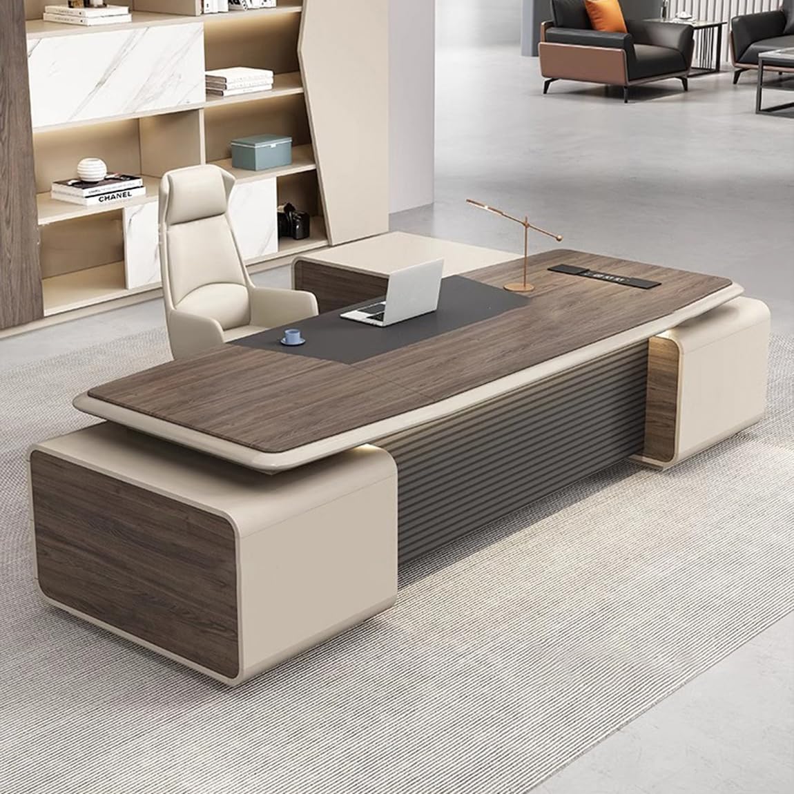 DUWEIKE L Shaped Executive Desk with Storage Cabinet, Modern Corner Writing Computer Table, Large Home Office Desk for Work Study,87in