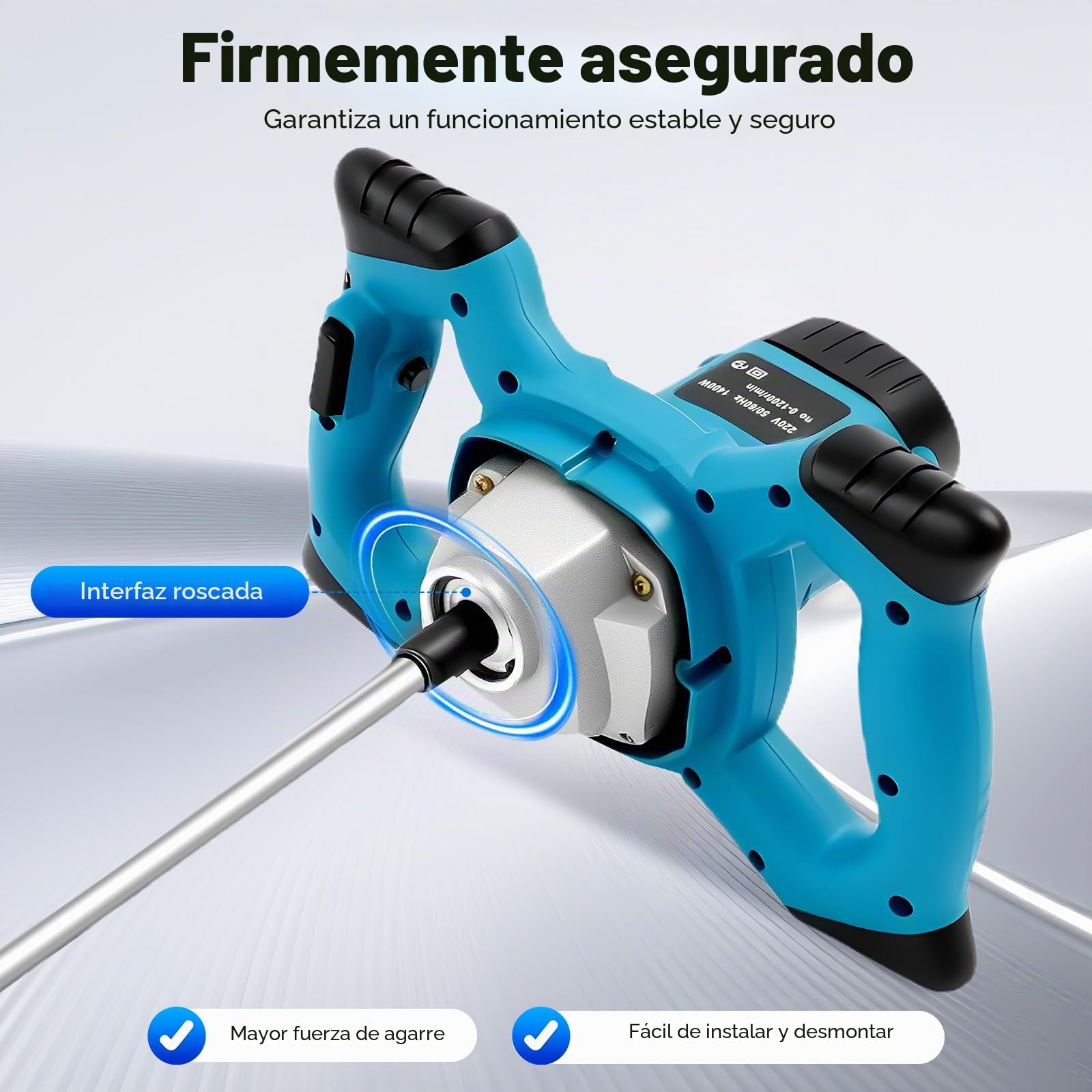 Agitador profesional de con regulación de velocidad de 6 niveles, agitador industrial para mortero, hormigón y pintura, incluye paleta de acero inoxidable y accionamiento eléctrico de