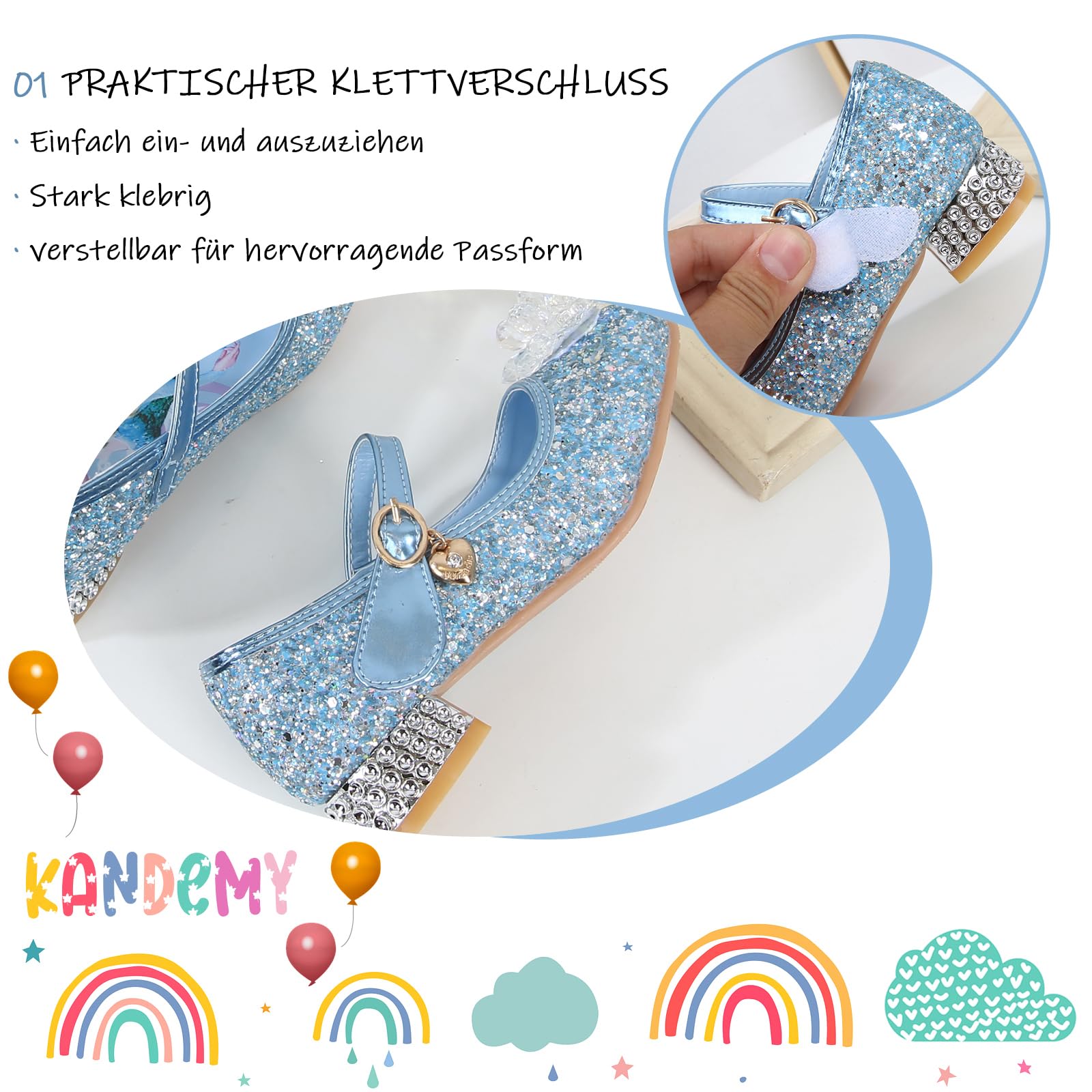 Prinzessin Kristall Schuhe Mädchen Glitzer Kinder Stöckelschuhe mit Pailletten Absatz für Partys Hochzeiten Geburtstag
