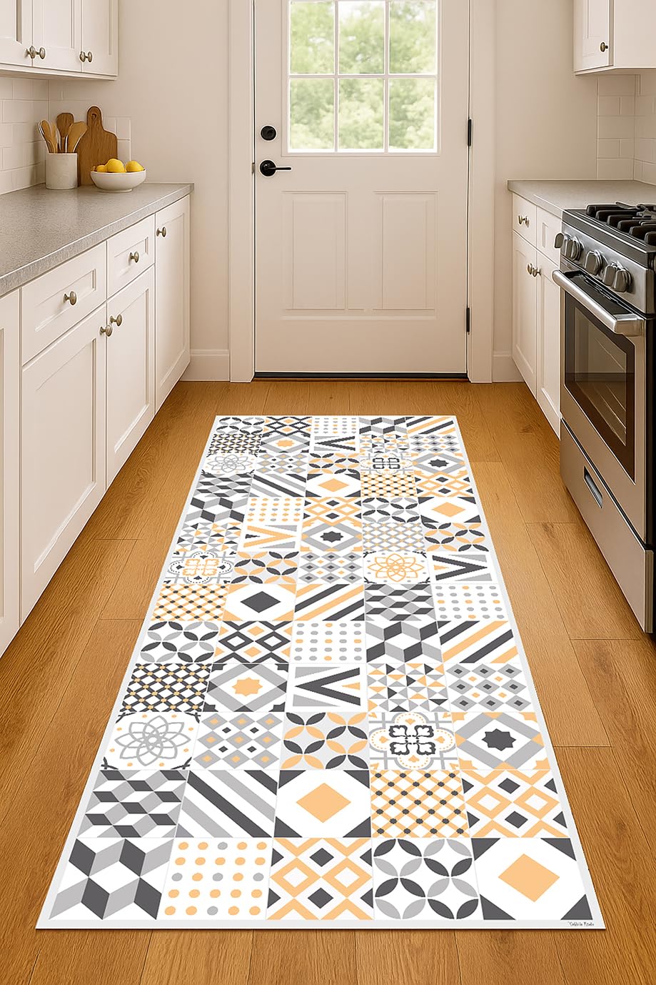 DobleUve Estudio Tapis Vinyle 18 | Jaune | 80x200 cm | Tapis Cuisine | Tapis de Salon Antidérapant Antifongique Ignifuge | Tapis Enfants | Tapis Bain PVC | Tapis PVC