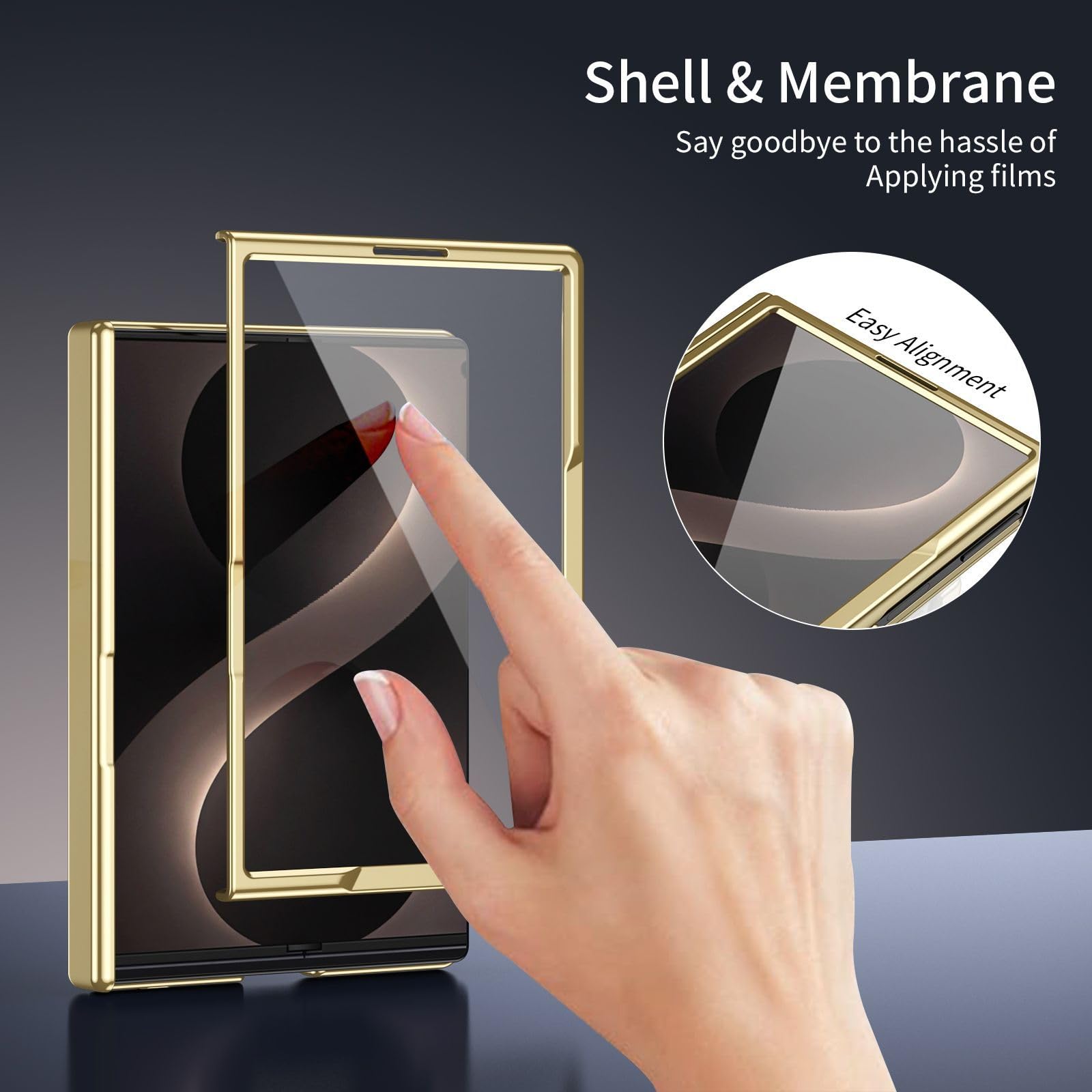 Custodia Placcata For Samsung Galaxy Z Fold 8, Protezione Pellicola Proteggi Schermo In Vetro Temperato Satinato Cover Fotocamera Resistente Ai Graffi Custodia Anti-impronte(Gold)