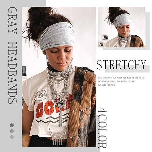 Miniatura 7 de Acenail Diademas anchas para mujer, diadema de turbante anudada, elásticas, antideslizantes, bandas para la cabeza, bandas deportivas para yoga,