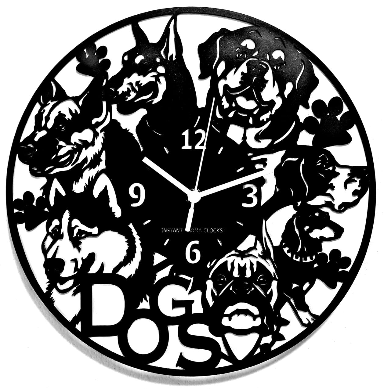 Instant Karma Clocks | Dog Breeds Wall Clock – Silent Non-Ticking Quartz – Wall Decoration for Pet Lovers, Dog Grooming Salon, Veterinary Office, Home Decor