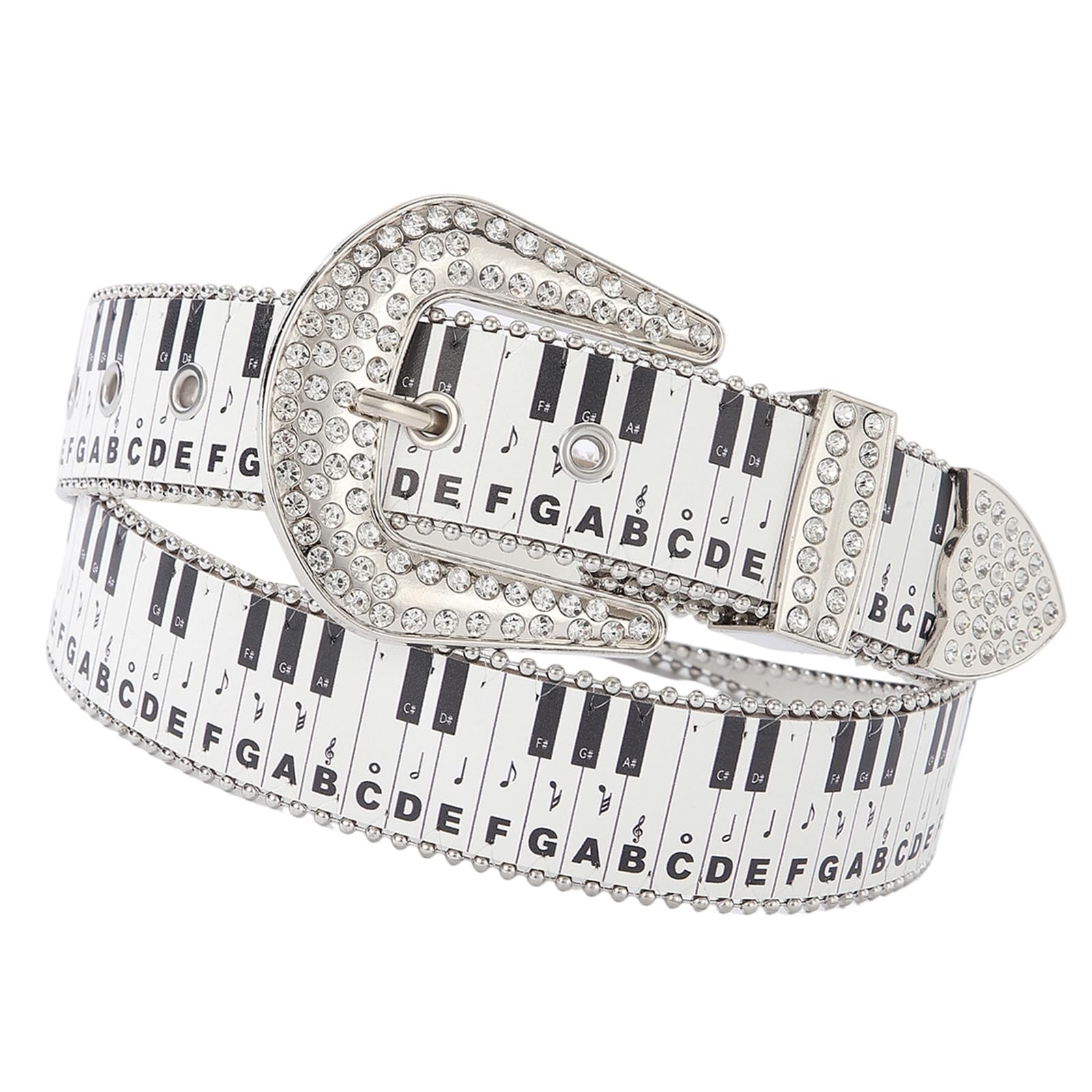 Piano - Cinturón de poliuretano ajustable con hebilla de aleación de diamantes de imitación para vestidos y uso casual