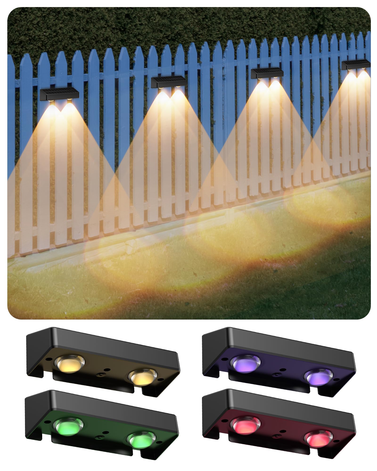AGPTEK Solar Fence Lights, RGB Solar Wall Lights Outdoor Garden with 5 Modes ＆ 8 Colors, 24H Battery Life, IP65 Waterproof for Fence, Patio, Wall, Garden Decoration, 4 Pack