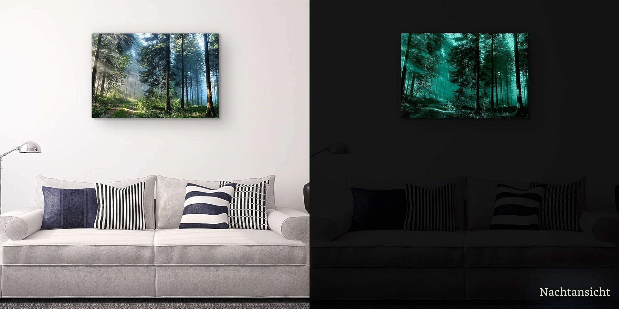 Startonight Bilder Straße im Wald, Leinwandbilder Moderne Kunst, Landschaft Wanddeko Kunstdrucke, Wandbilder XXL Wohnzimmer Groß Wand Bild 80 x 120 cm, Tag Nacht Effekt, Elegante Geschenkidee Deko