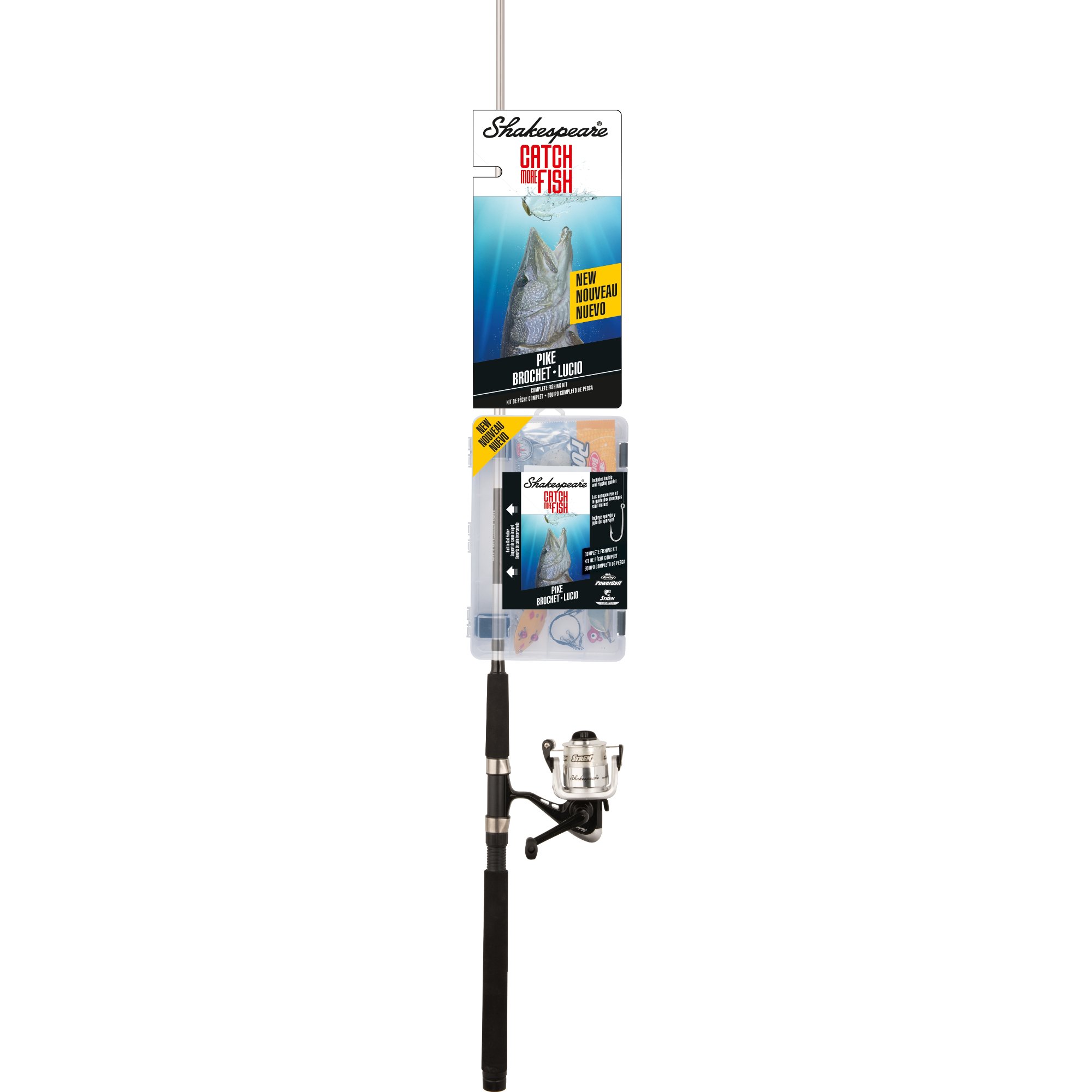 Shakespeare Catch More Fish Pike Spinning Fishing Combo, Includes Fishing Rod & Reel, Berkley Fishing Baits, Live Bait Tackle, Pre-Spooled with 10lb Stren Line
