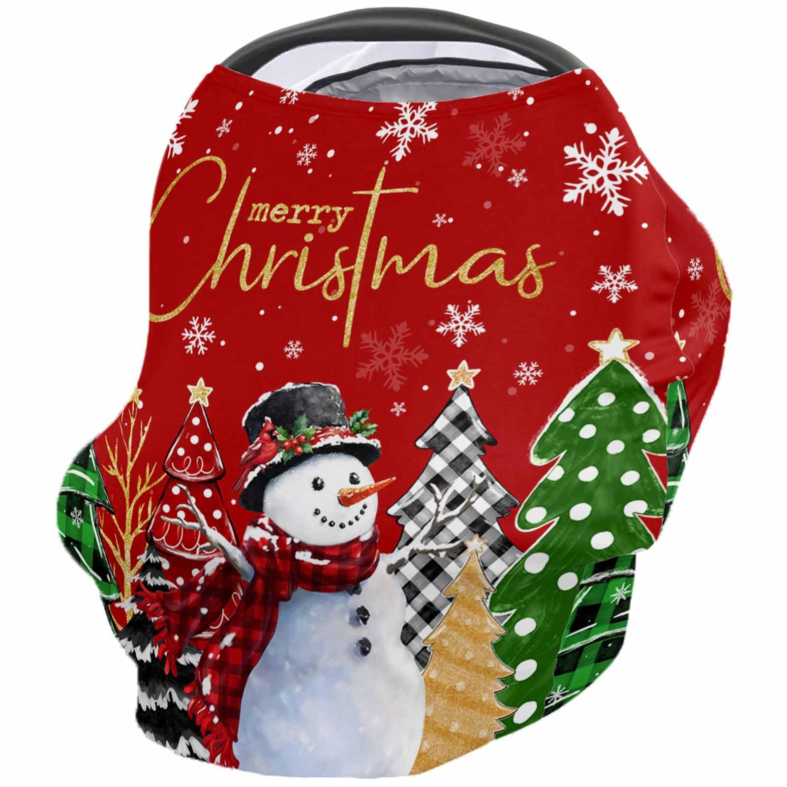 Nursing Cover for Breastfeeding Scarf, Merry Christmas Cute Snowman Xmas Tree Snowflake Red Baby Car Covers Super Soft Multi Use for Canopy Shopping Cart Cover Blanket Stroller Cover