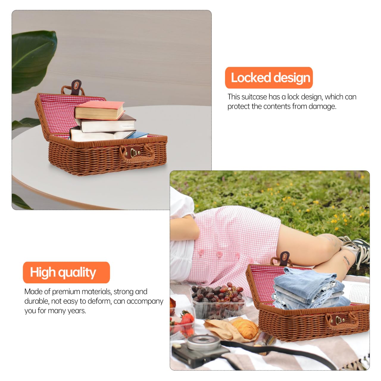 Tomaibaby Geflochtener Nachahmung Rattan Koffer Mit Schloss Und Auskleidung Kompakter Handgewebter Koffer Für Aufbewahrung Picknick Und Garten 12X8X4 Zoll
