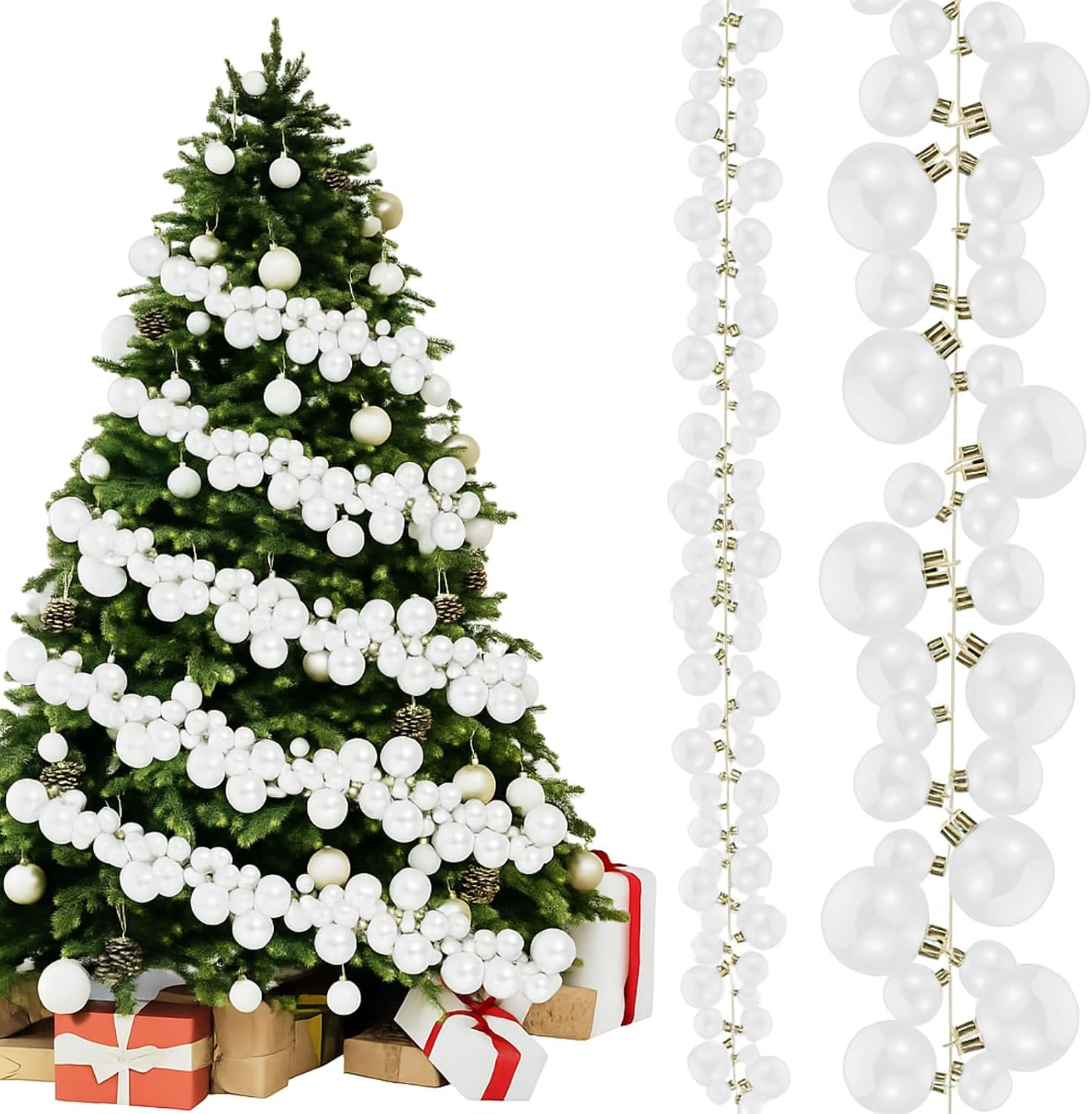 Geetery 29.5 Ft/350 Christmas Ball Garland Ball Ornament 3 Size Combo Christmas Bauble Garland Xmas Tree Bulb Decorations for Xmas Fireplace Party Indoor Outdoor Home Office Large Areas(White) Geetery 29.5 Ft/350 Christmas Ball Garland Ball Ornament 3 Size Combo Christmas Bauble Garland Xmas Tree Bulb Decorations for Xmas Fireplace Party Indoor Outdoor Home Office Large Areas(White)
