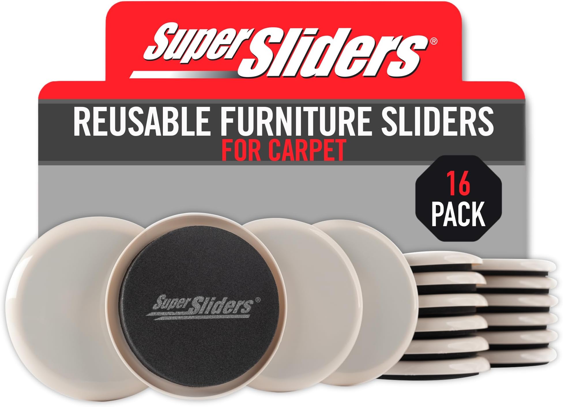 SUPER SLIDERS SuperSliders 4723495N Reusable Furniture Moving Sliders for Carpet- Quickly and Easily Move Any Item, 3-1/2" Linen (16 Pack)
