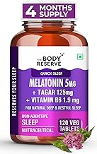 The Body Reserve Melatonin 5mg with Tagar 125mg - 120 Veg Tablets for Natural Sleep Aid, Muscle Recovery, Nerve Relaxation, and Stress Relief - Non-Habit Forming Sleep Aid for Men & Women