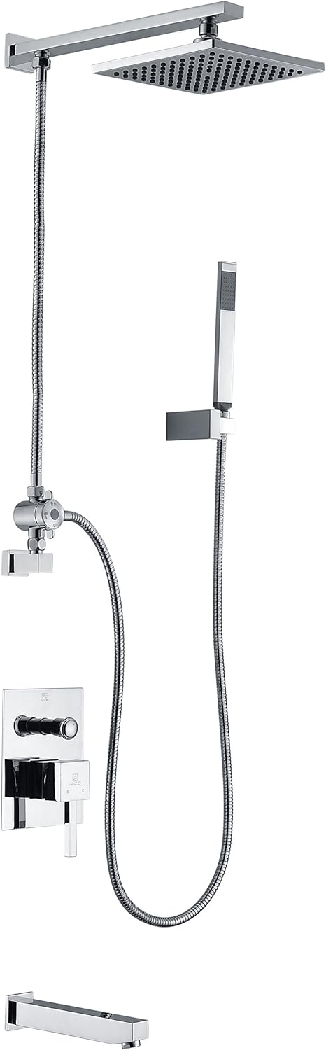ANZZI Byne Luxury Wall Mounted Shower System with a Handheld Sprayer in Polished Chrome, Rain Shower Head, Single Handle Valve, Tub Faucet and Sprayer for Bathroom, SH-AZ013