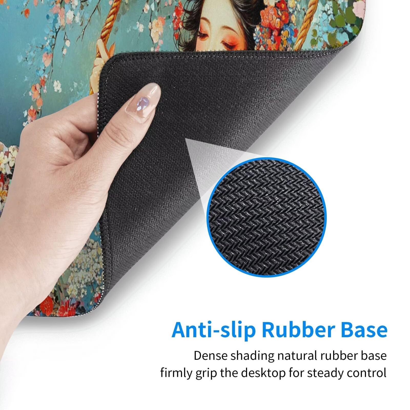 Alfombrilla Ratón Mujer Japonesa Alfombrilla Ratón XXL 1600 x 800 mm, Flor Mouse Pad Gaming con Bordes Cosidos, Base de Goma Antideslizante Duradera, Mouse Pad para Oficina Accesorios Escritorio Q880