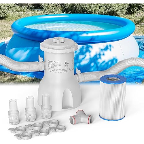 Above Ground Pool Filter Pump, 800 Gallons Flow Rate Pool Pumps Cartridge Pools Filters Pumps for High-Efficiency Water Clean & Debris Filtration, 800 GPH Swimming Pool Pumps Above Ground