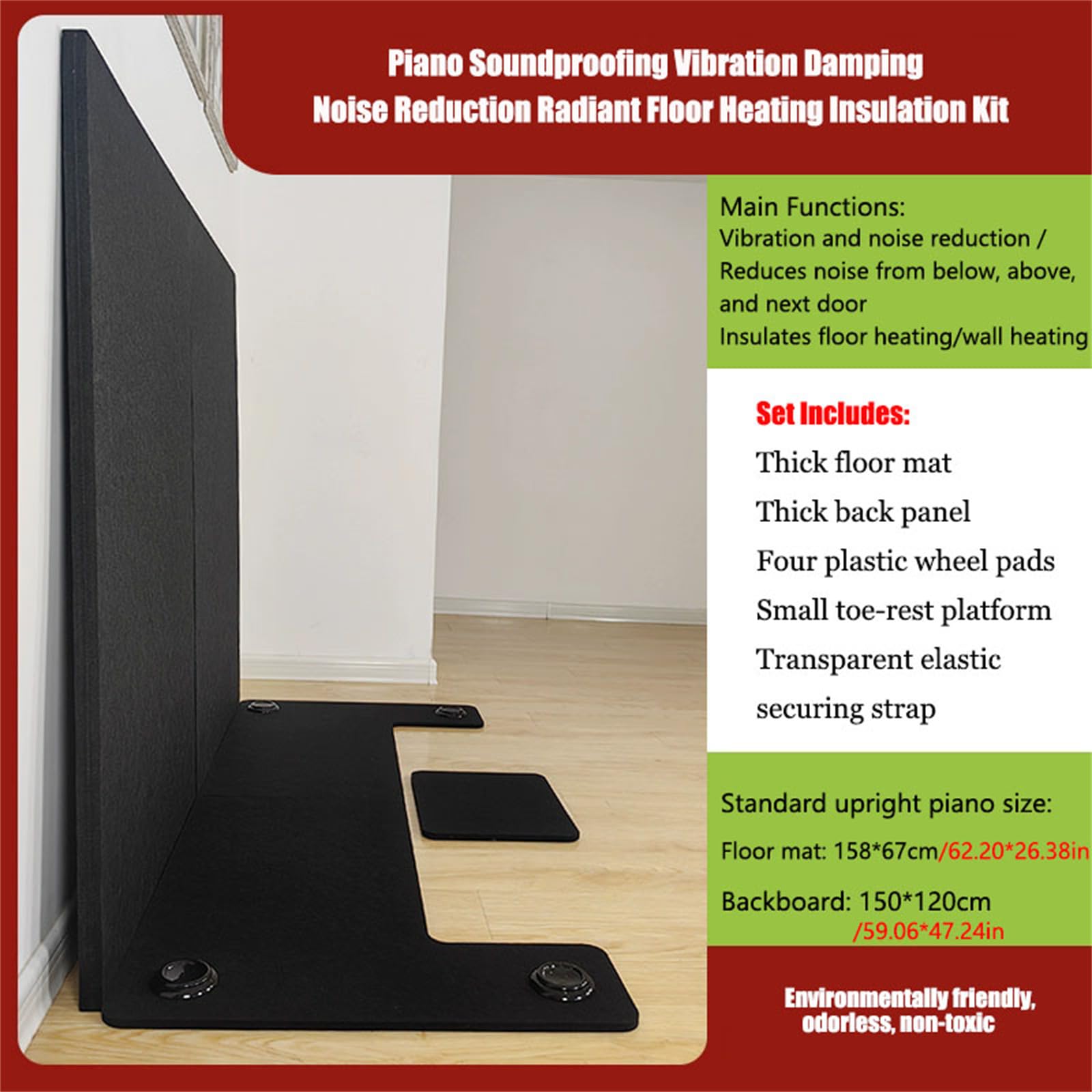 Tappeto insonorizzante per Pianoforte, Tappeto Protettivo per Pianoforte Verticale, riduzione del Rumore, Antiscivolo, termoisolante, Cuscinetti acustici, Tappetino insonorizzante per pavime