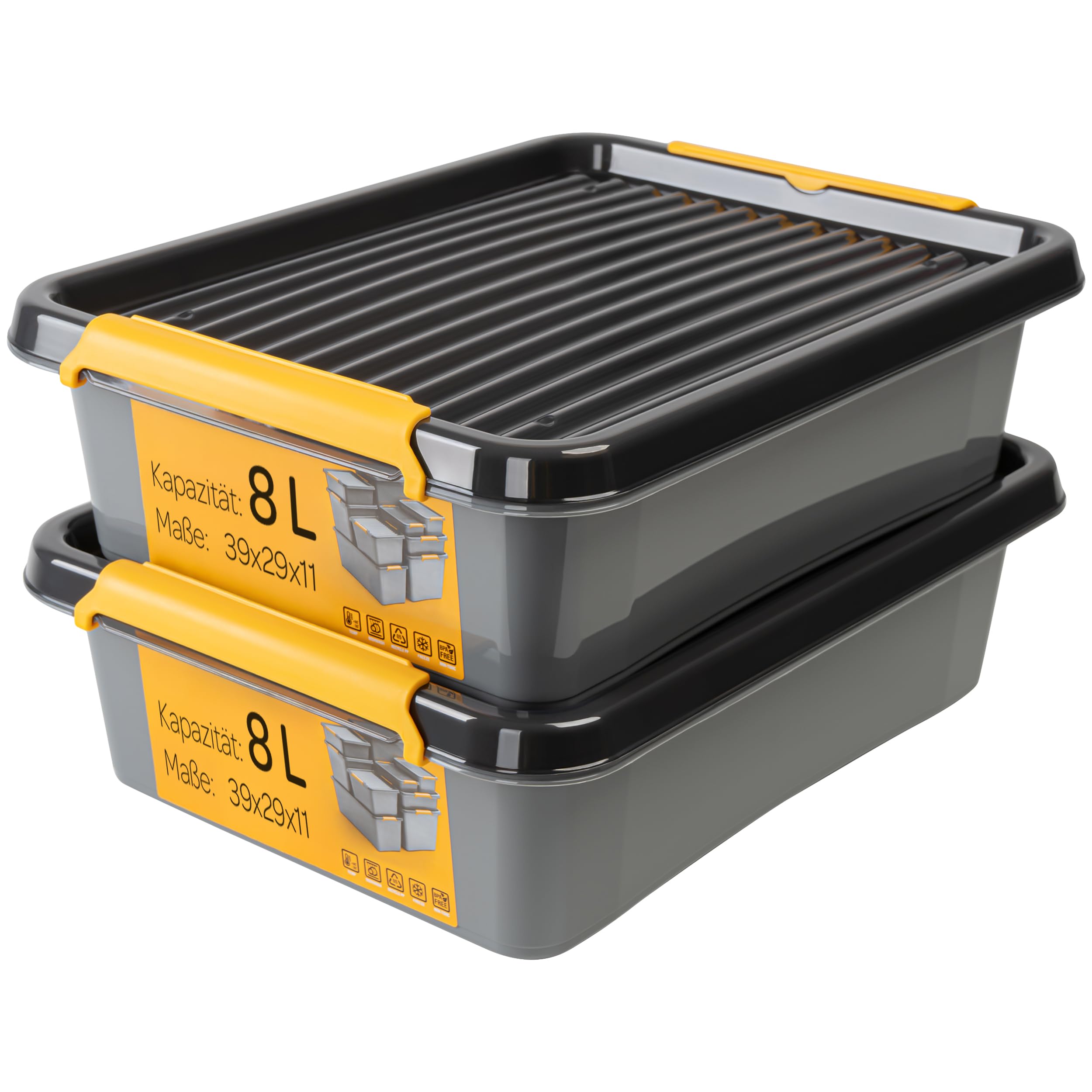 Lot De 2 Boîtes De Rangement 55L KONZEPT Avec Couvercle Et Roulettes - Empilables Pour Cave Et Garage