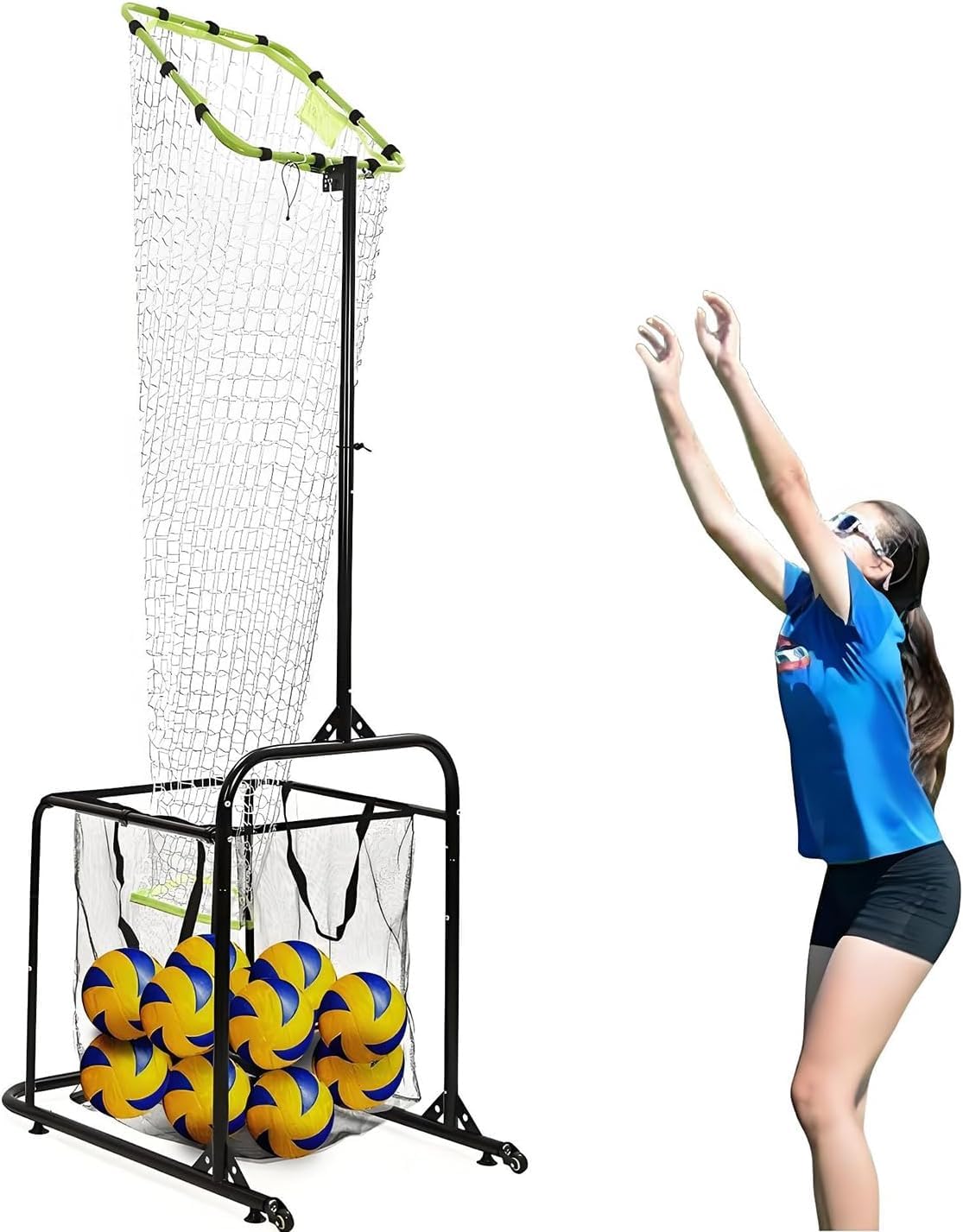 – Volleyball Setter Trainer with Adjustable Height and Angle, Dual Hoop Size for Enhanced Passing and Dunking Drills, Portable with Storage Bag