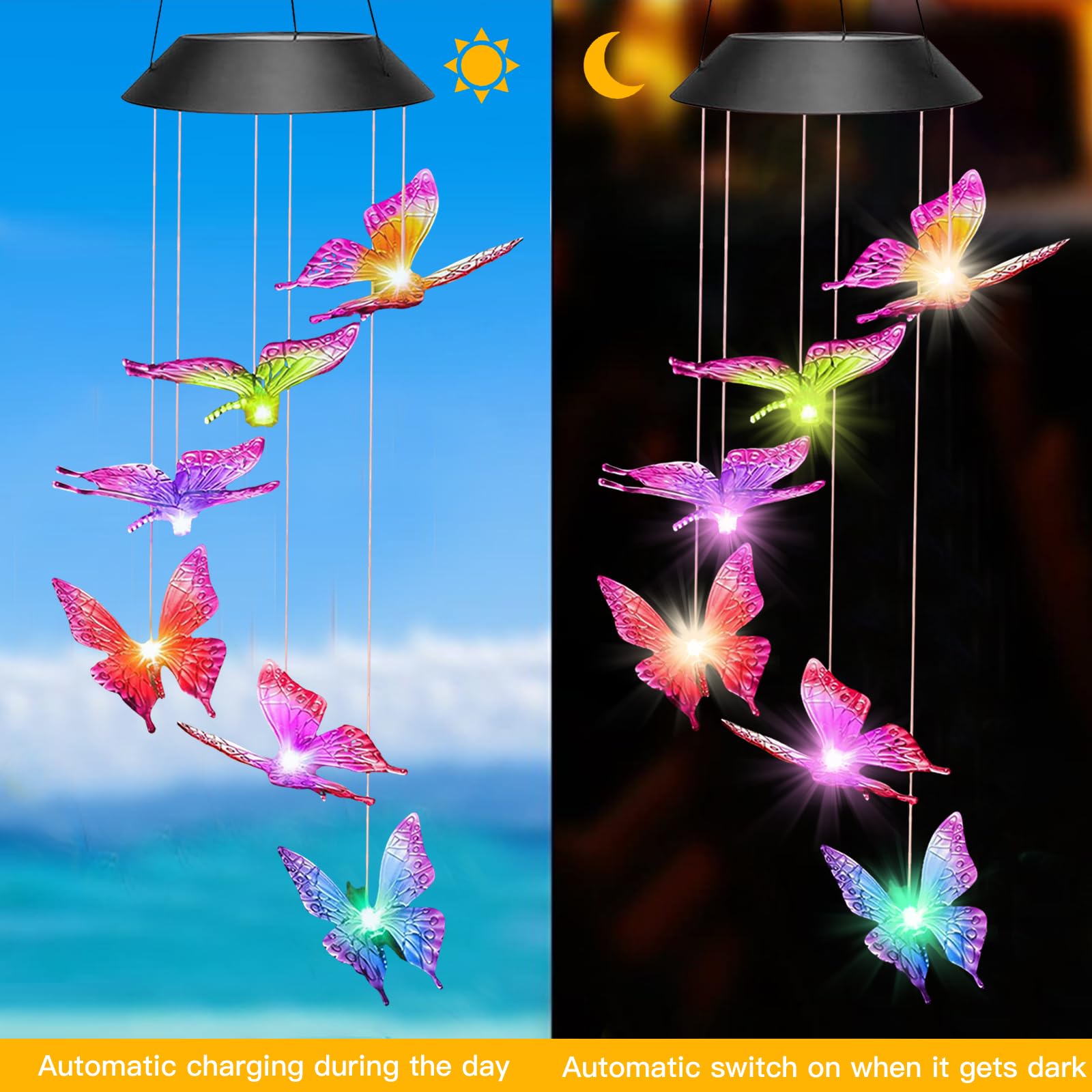 Luci Farfalla Decorazione, LED Campane a Vento, Hanging Campanella Impermeabile,Adatto per Decorazioni Esterne, Interne, Natalizie, di Halloween