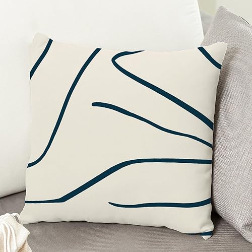 Miniatura 5 de ArogGeld Funda de cojín bohemia geométrica azul, verde y beige, minimalista, a rayas azules y verdes, funda de cojín de doble cara con cremallera