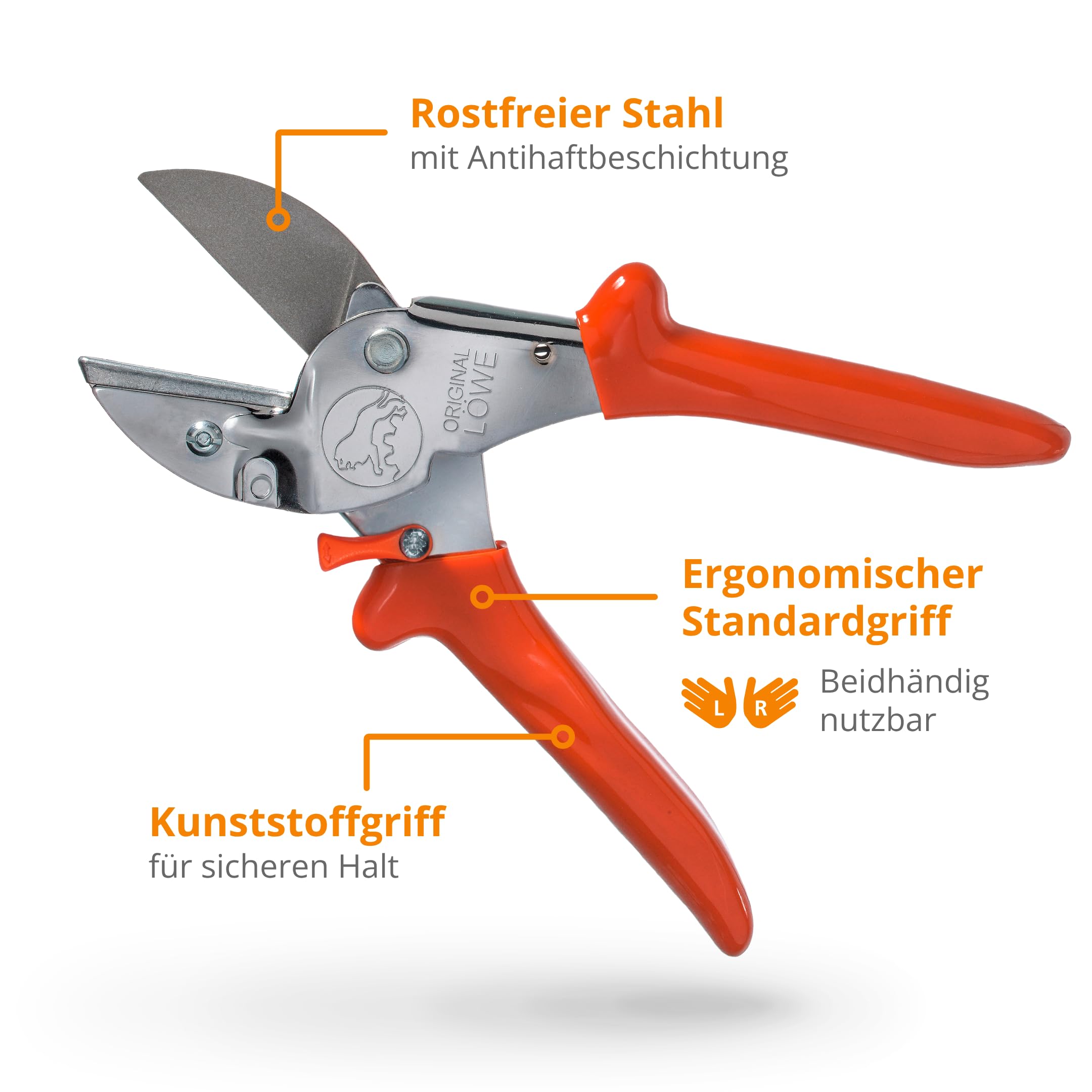 Original LÖWE 1 Profi Amboss-Gartenschere 1.104 mit rostfreier Stahlklinge und Antihaftbeschichtung - robuste und scharfe Schere aus rostfreiem Stahl eignet sich ideal für Holzarten wie Buche Esche