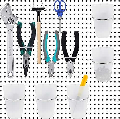 Miniatura 7 de Moicstiy Paquete de 6 recipientes para tablero de clavijas con cubos de almacenamiento, tarros, portavasos organizador para banco de trabajo,