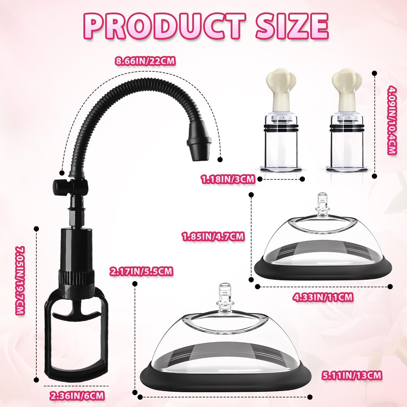 Nipple Pump & Clitoral Suction Pump for Women, Adjustable Vacuum Breast Enhancer, Dual Cup Nipple Sucker with Hand Pump, Soft Silicone Female Enhancement Massager Set