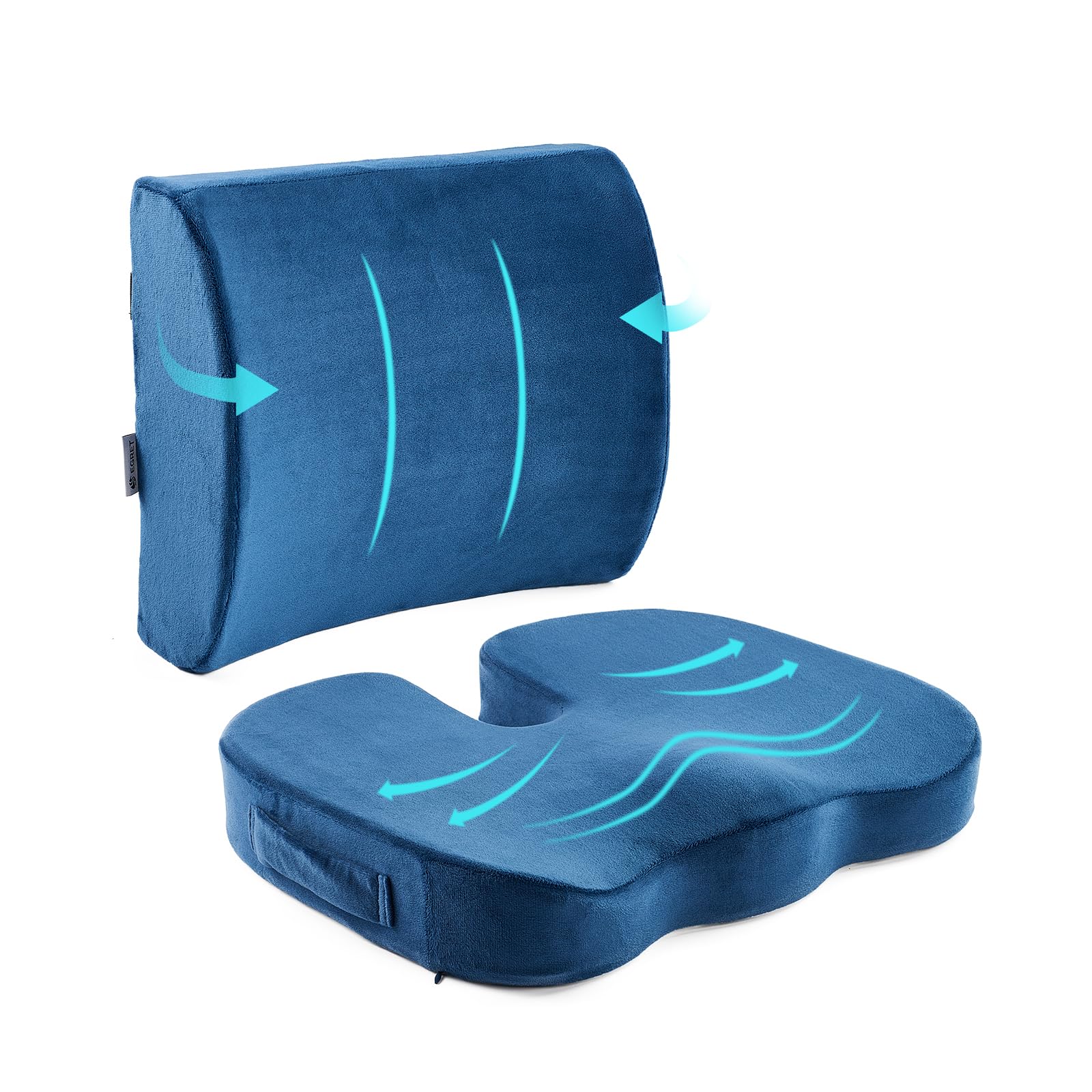 Egret Lumbar Support Pillow - Memory Foam Back Cushion for Office Chair & Car Seat, Pain Relief & Posture Support, Adjustable Straps(Blue)