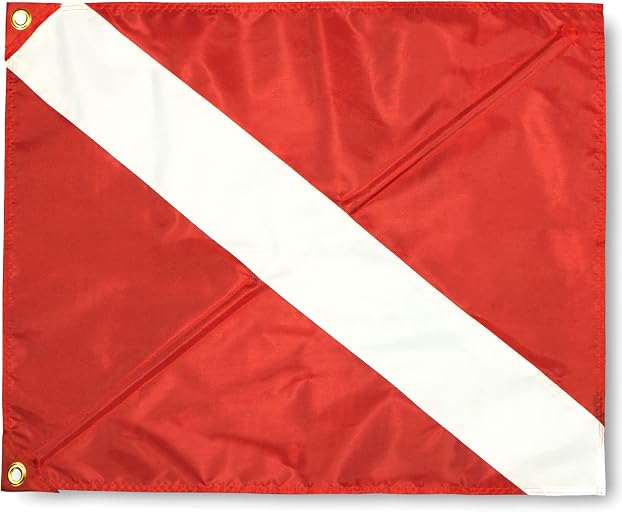 Anley Diver Down Warning Flag with Removable Stiffening Pole 20 x 24 Inch - Double Stitched - Red and White Diving Flags for Scuba Dive Spearfishing Freediving