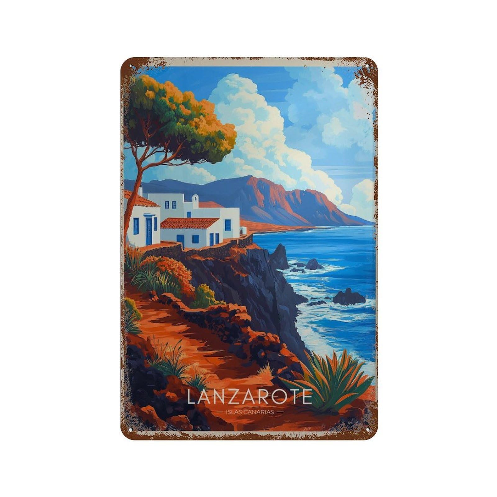 xiaoxiaoshen Lanzarote Spain Travel Atlantic Coast Wall Decor Art Metal Tin Poster Modern Home Decor Art Home Bar Shop Decorations Vintage Sign 30x20cm