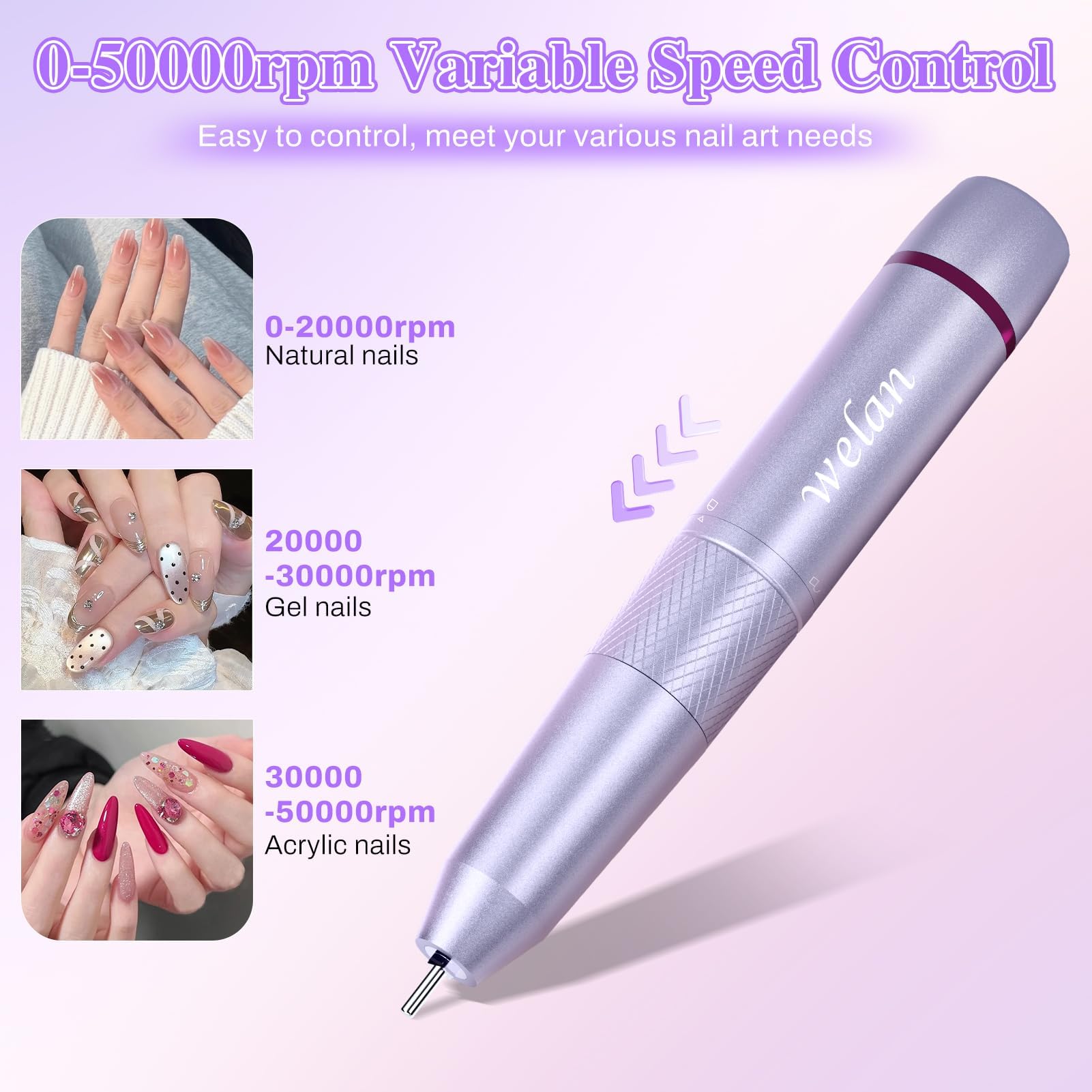Trapano elettrico per unghie professionale 50000 giri/min, rimozione rapida trapano elettrico per unghie, 6000 mAh ricaricabile portatile per unghie in gel acrilico, lucidatura manicure per