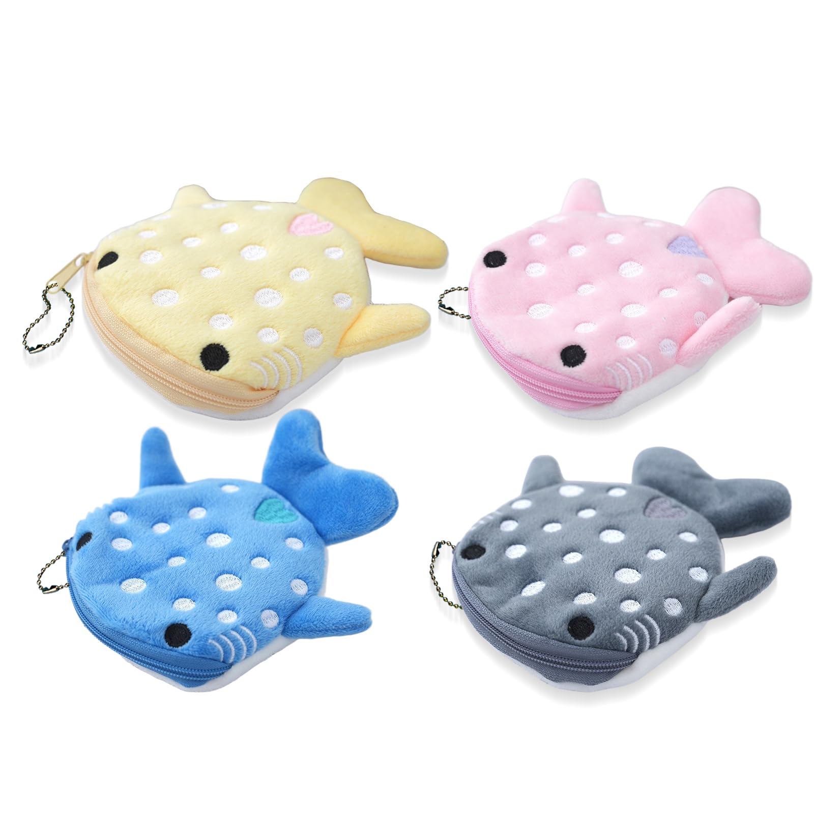 Cute Whale Shark Coin Purse, 4PCS Funny and Practical Coin Pouch, Kawaii Wallet with Zipper Keychain for Women